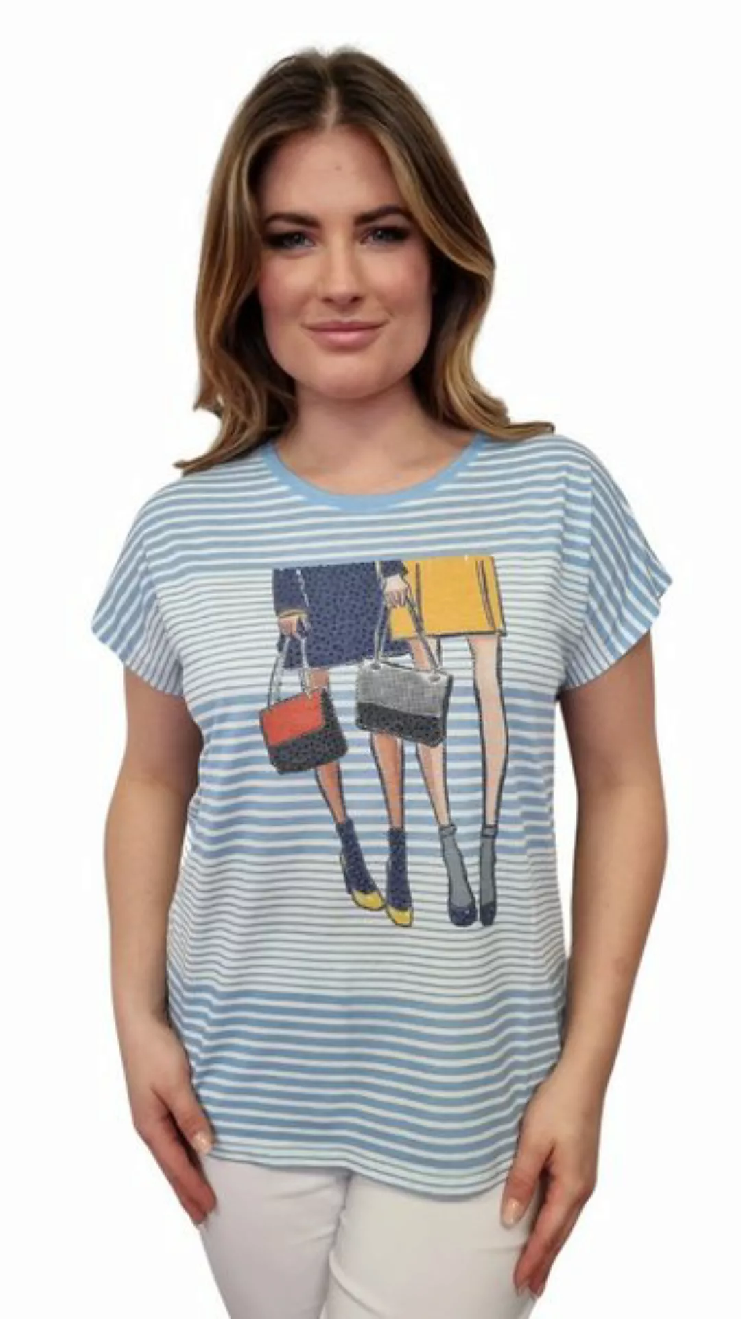 Gio Milano T-Shirt im Streifen-Look mit Motiv-Print günstig online kaufen