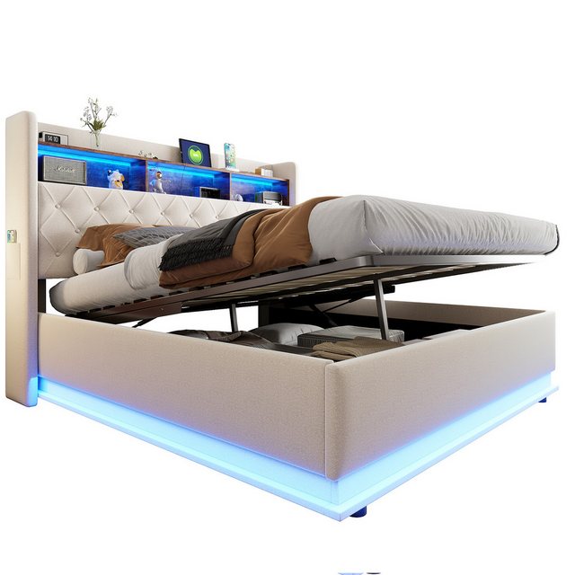 REDOM Polsterbett Doppelbett,Gästebett,mit USB-Ladeanschluss und hydraulisc günstig online kaufen