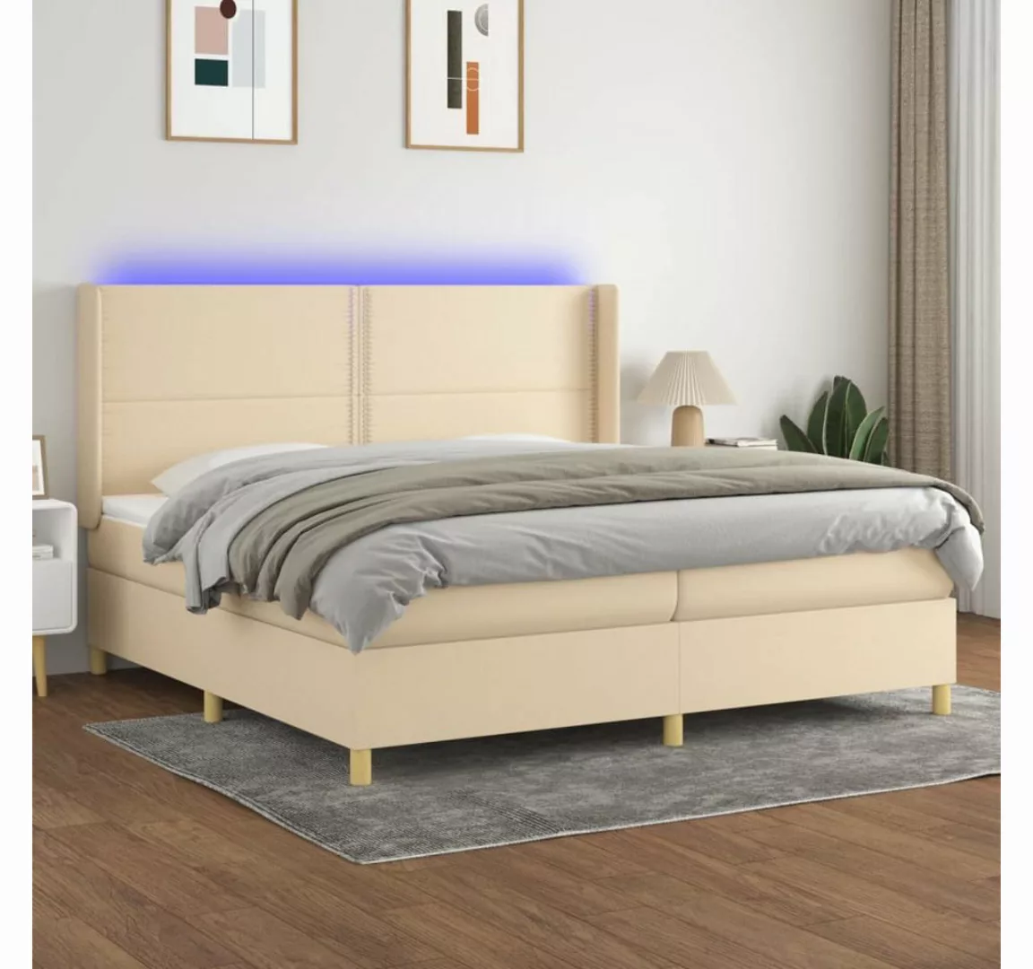 vidaXL Boxspringbett Boxspringbett mit Matratze LED Creme 200x200 cm Stoff günstig online kaufen