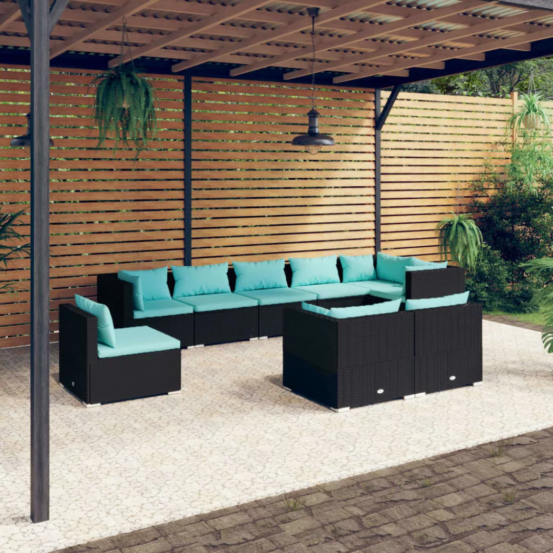 Vidaxl 9-tlg. Garten-lounge-set Mit Kissen Poly Rattan Schwarz günstig online kaufen