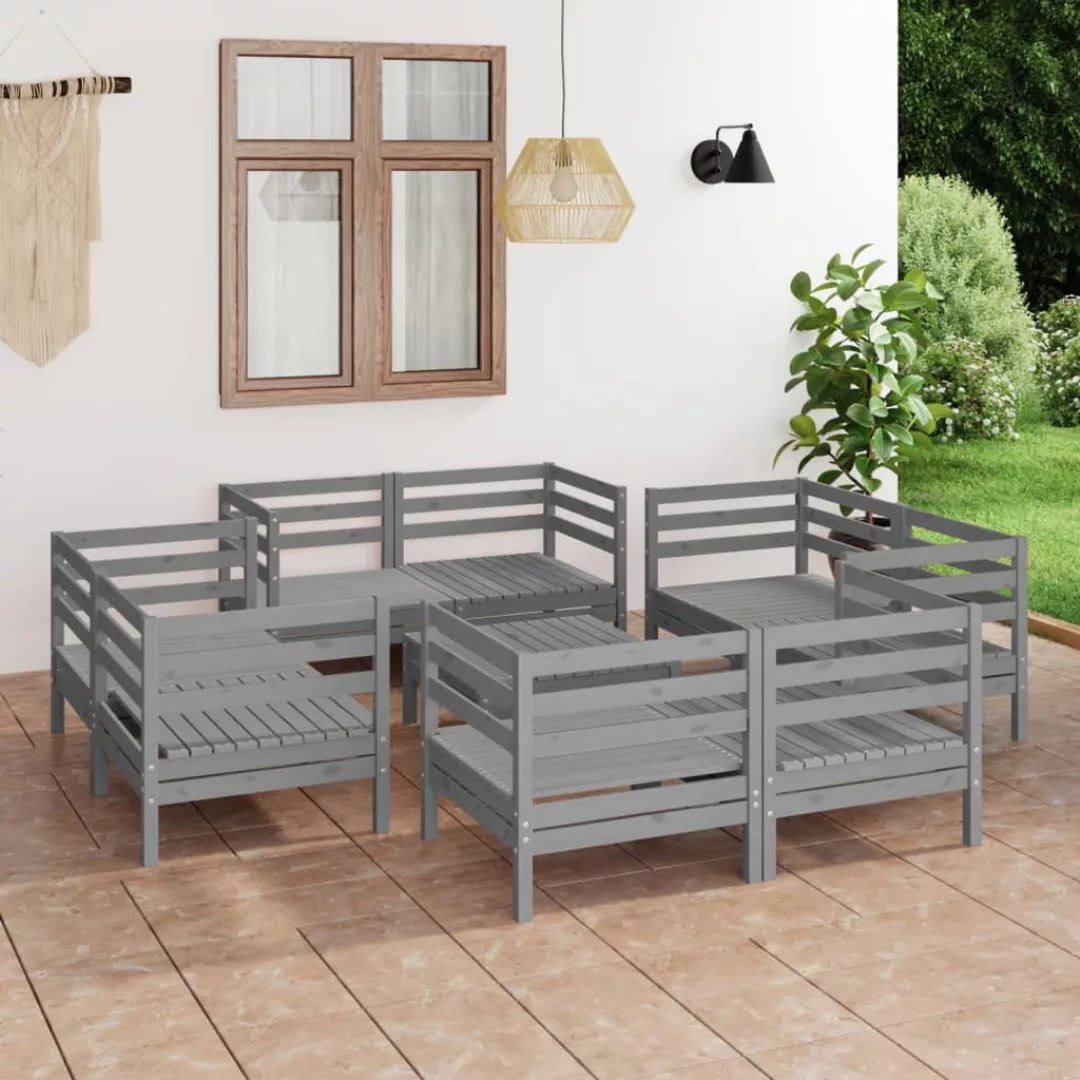 9-tlg. Garten-lounge-set Grau Kiefer Massivholz günstig online kaufen