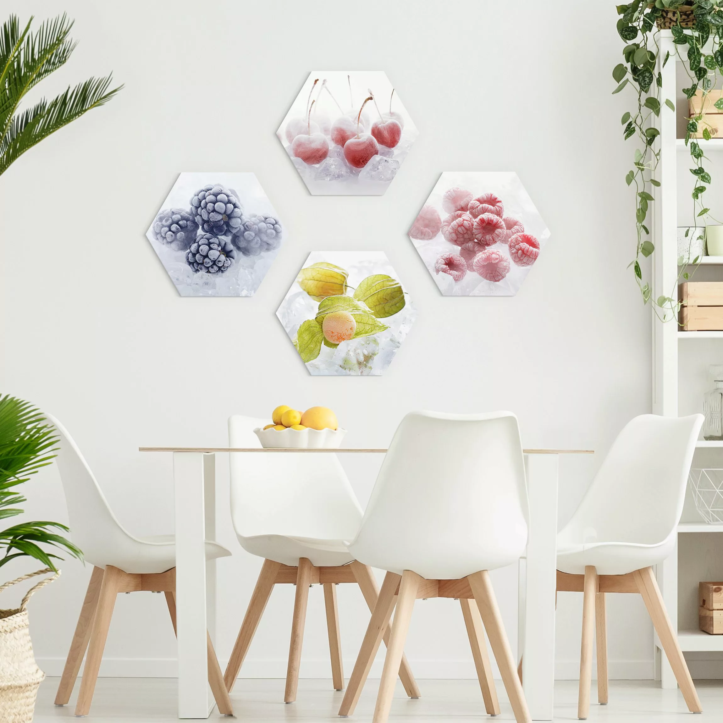 4-teiliges Hexagon-Alu-Dibond Bild Gefrorene Früchte günstig online kaufen