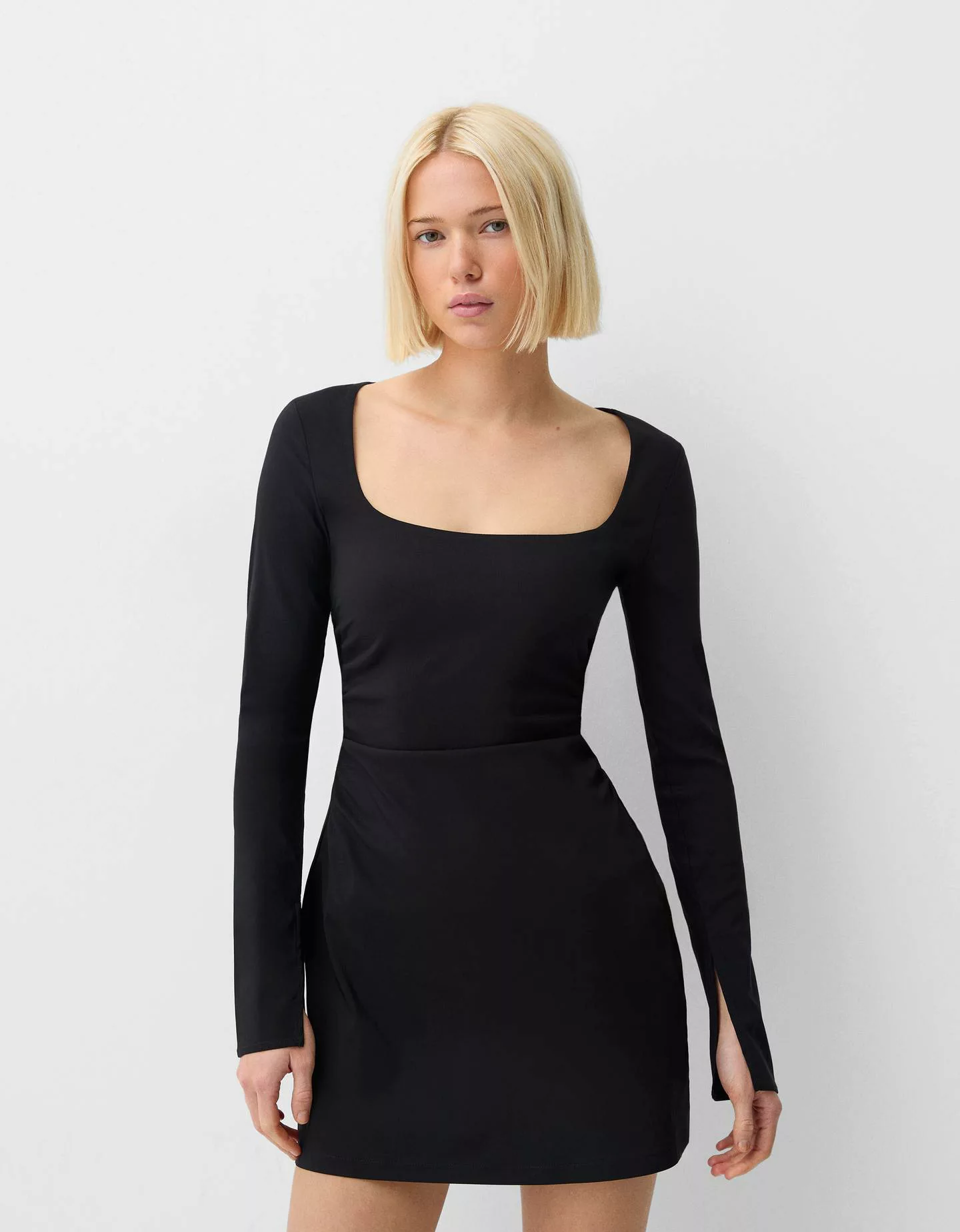 Bershka Minikleid Mit Langen Ärmeln Aus Bengalin Damen L Schwarz günstig online kaufen