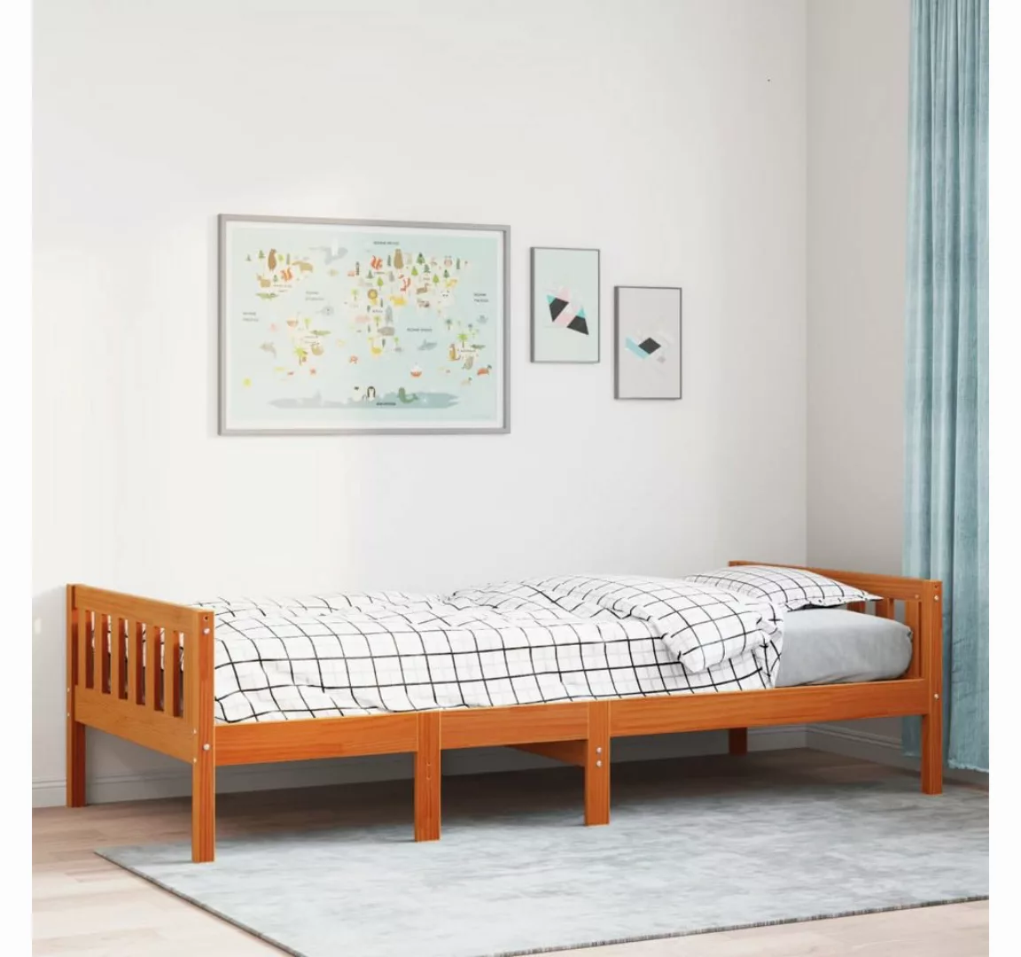 vidaXL Bett, Kinderbett ohne Matratze Wachsbraun 90x200 cm Massivholz Kiefe günstig online kaufen