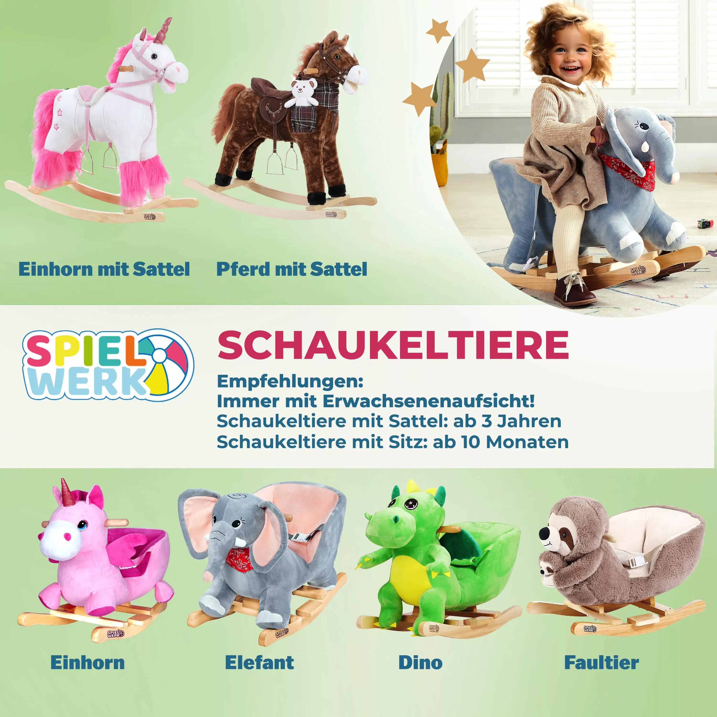 Schaukeltier Dino Grün mit Sicherheitsgurt günstig online kaufen