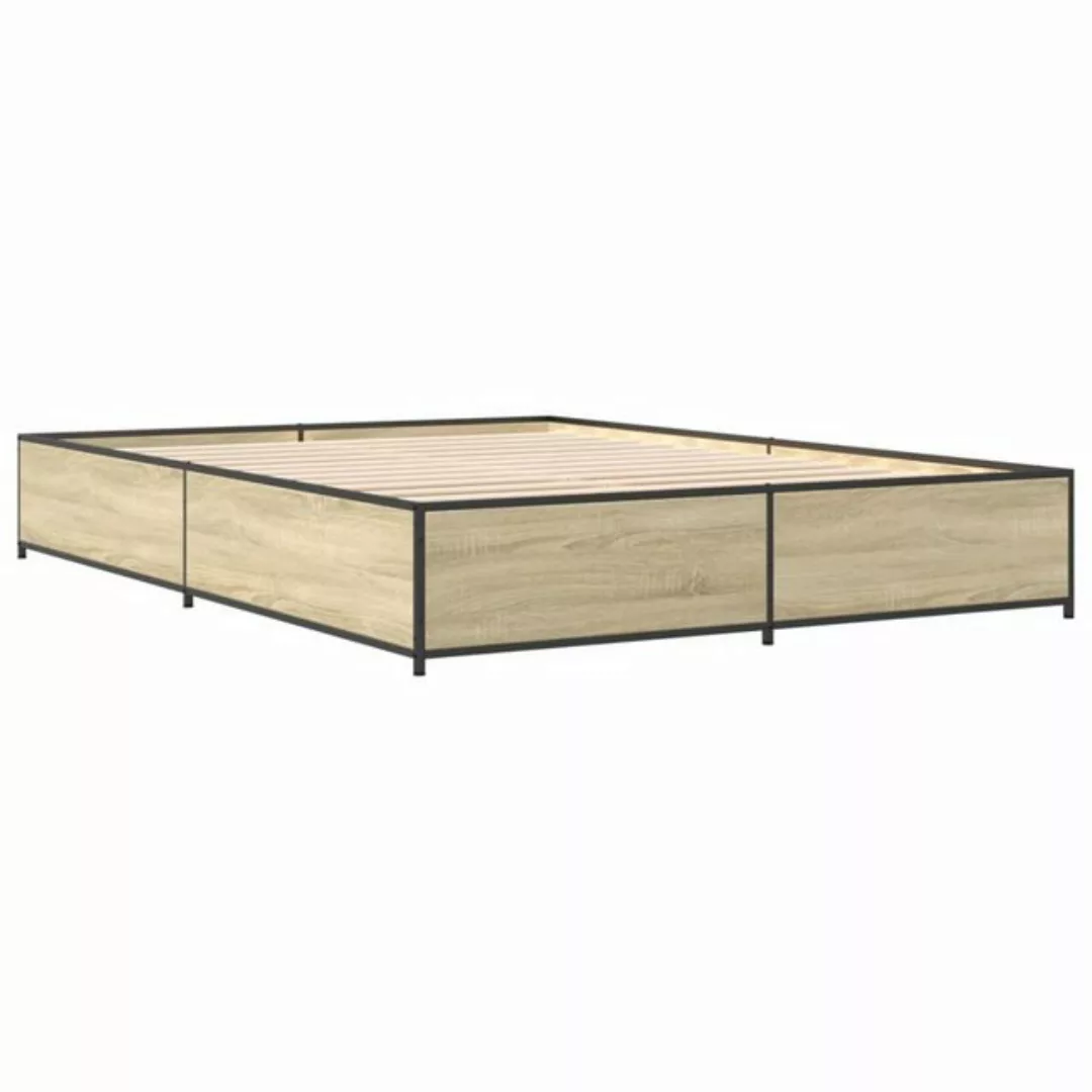 vidaXL Bett Bettgestell Sonoma-Eiche 120x200 cm Holzwerkstoff und Metall günstig online kaufen