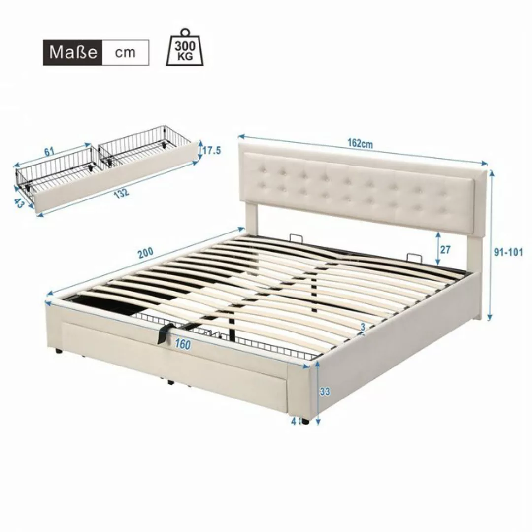 REDOM Polsterbett Doppelbett (Doppelbett, mit 2 Schubladen, Holzlattenunter günstig online kaufen