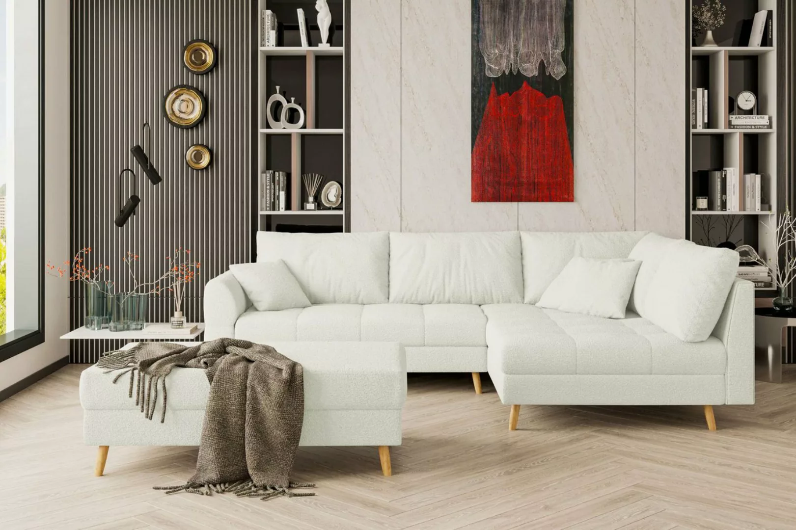 99rooms Ecksofa Bella, Sofa L-Form mit Hocker, links oder rechts bestellbar günstig online kaufen