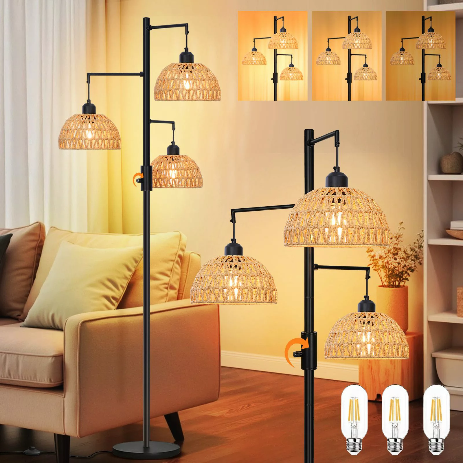 MUPOO Stehlampe LED Stehlampe,Rattan Boho LED günstig online kaufen