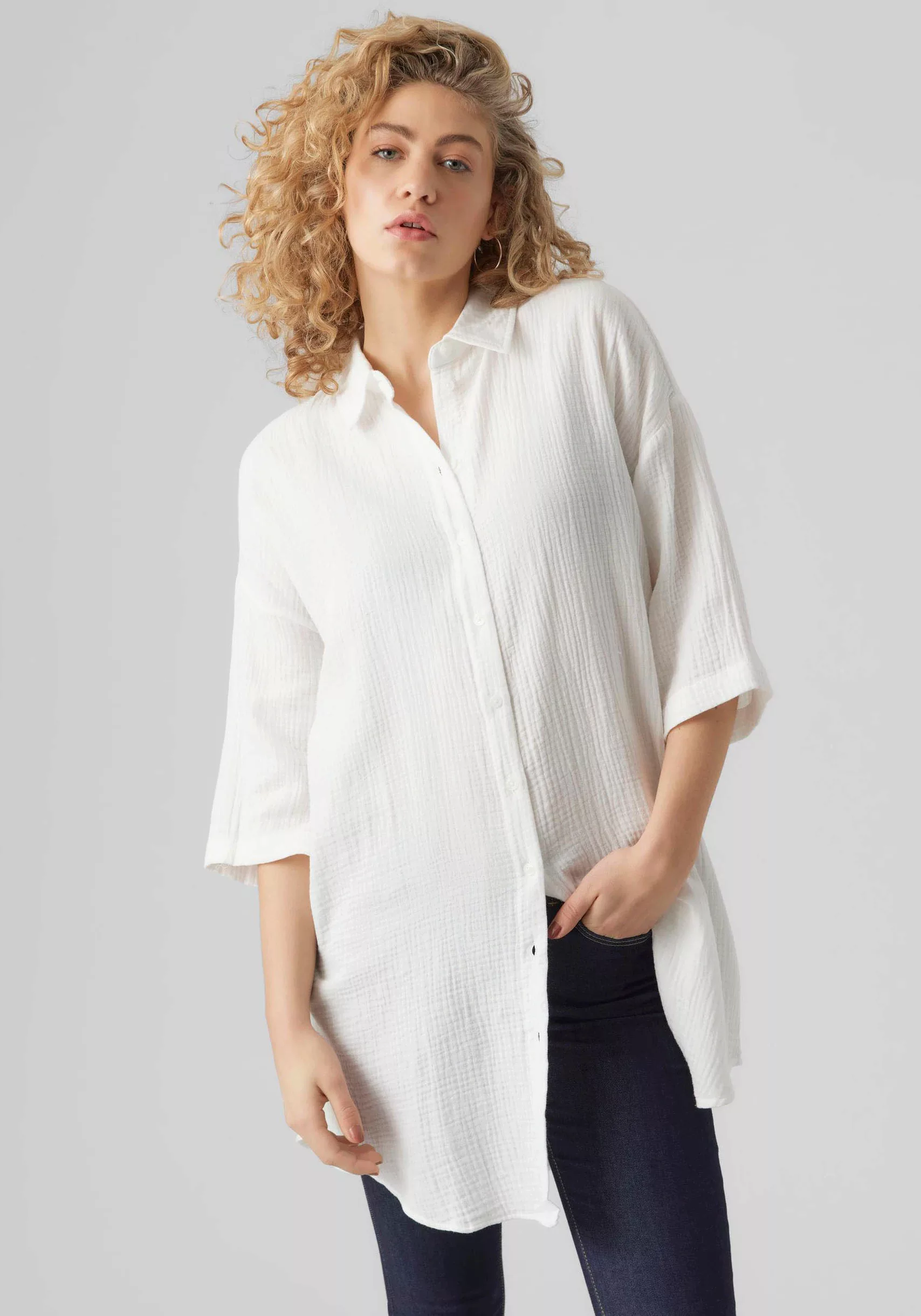 Vero Moda Hemdblusenkleid "VMNATALI 3/4 LONG OVERSHIRT NOOS", mit 3/4 Ärmel günstig online kaufen