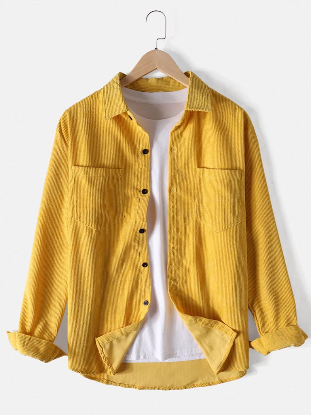 Herren Solid 8 Color Cord Casual Langarmhemden mit Taschen günstig online kaufen