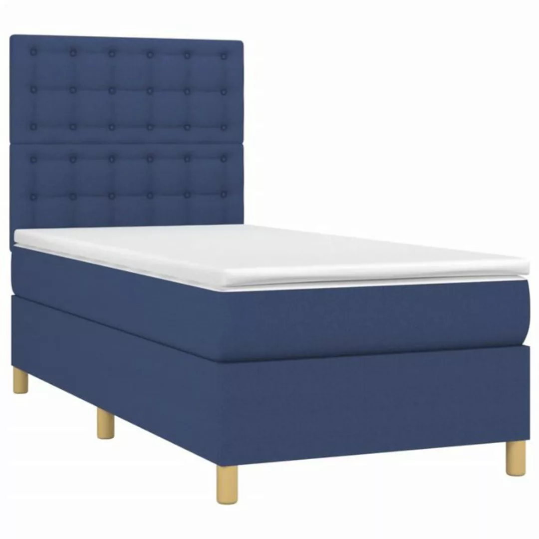 vidaXL Bett Boxspringbett mit Matratze & LED Blau 90x190 cm Stoff günstig online kaufen