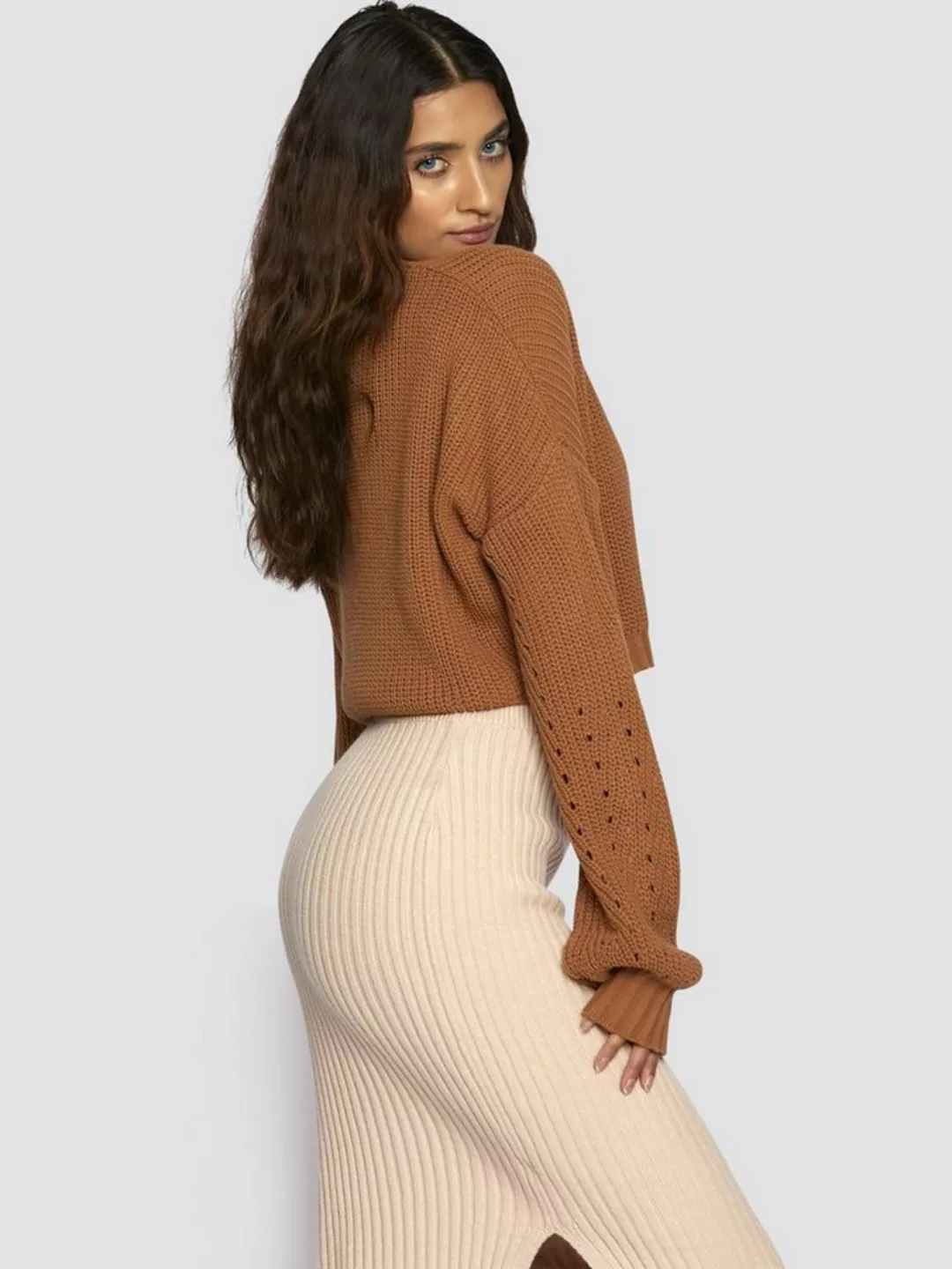 freshlions Cardigan Crop Cardigan mit Knopfleiste in camel - S günstig online kaufen