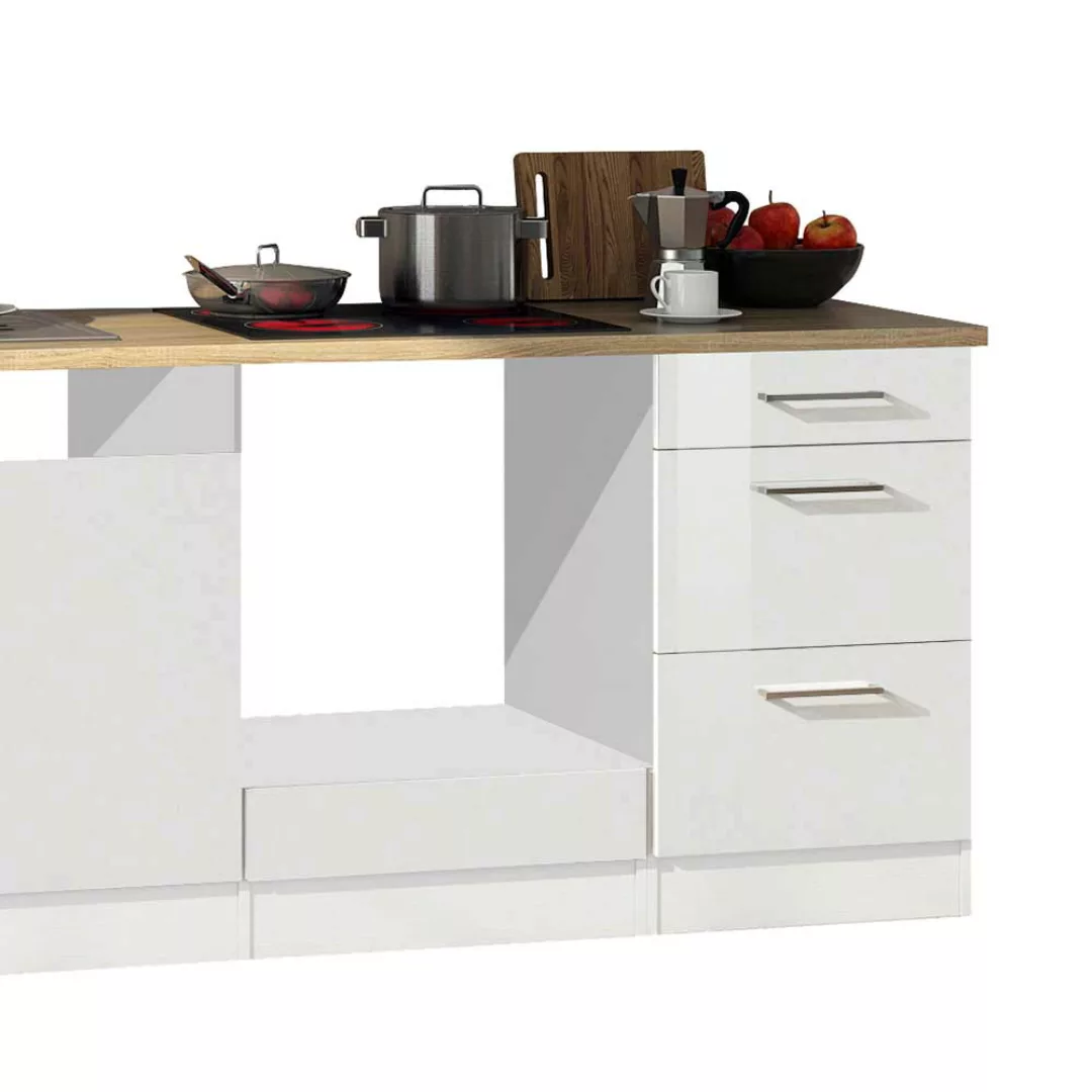 Einbauküchenzeile in Weiß hochglänzend 220 cm breit (sechsteilig) günstig online kaufen
