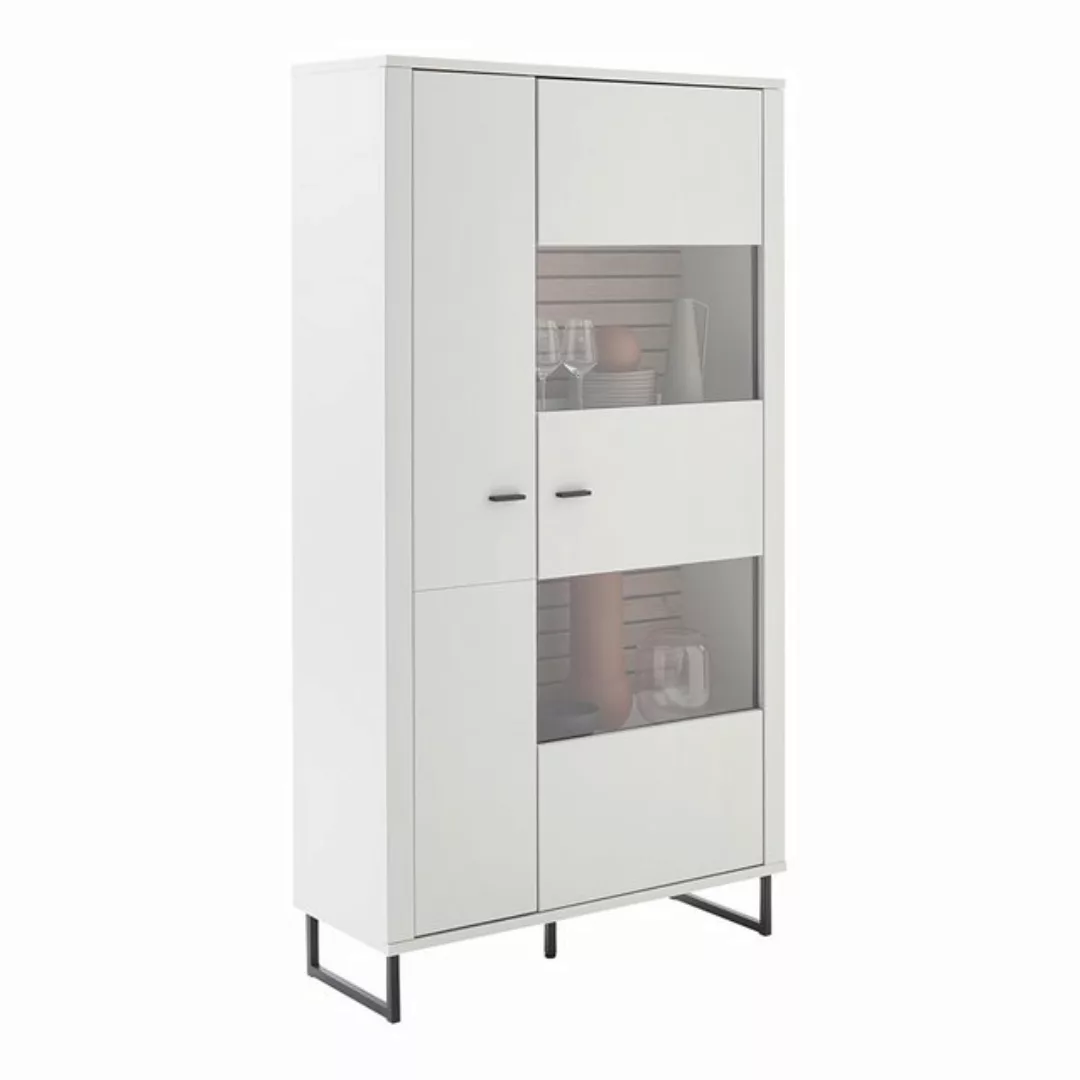 Lomadox Vitrine LAUREANA-05 Vitrinenschrank, 100cm breit, weiß mit Eiche günstig online kaufen