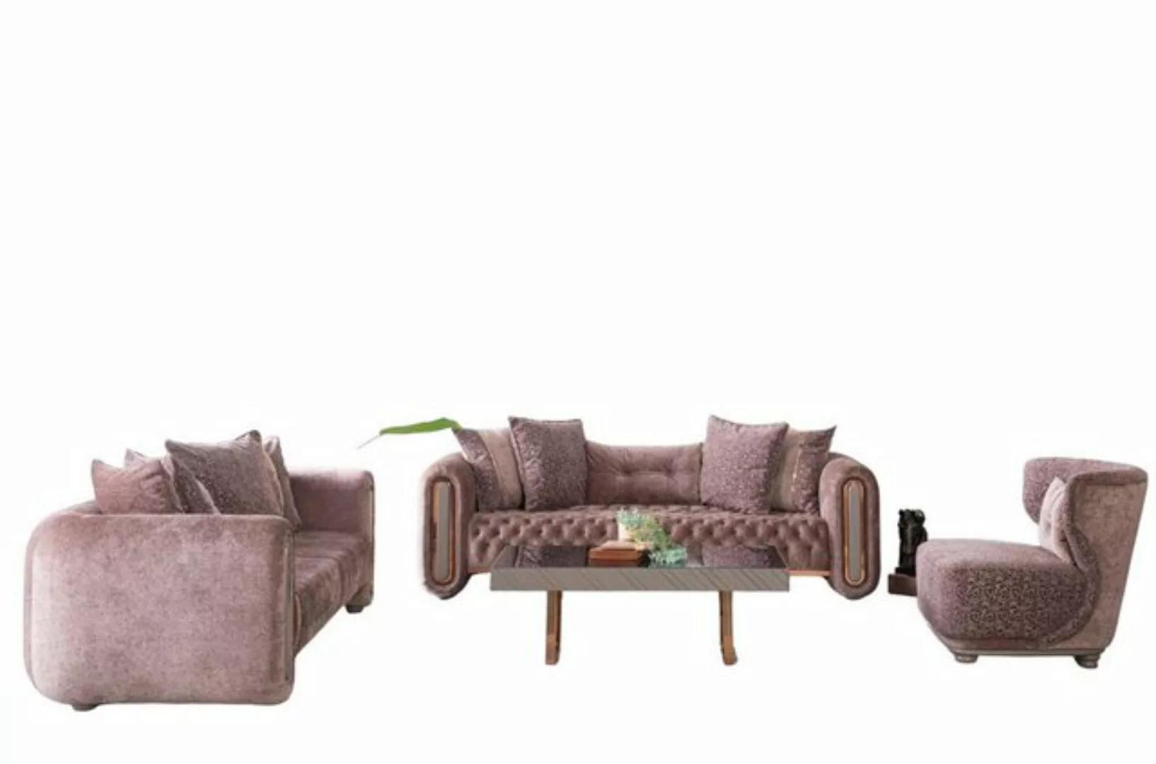 JVmoebel Chesterfield-Sofa Luxus Sofagarnitur Braune Couch Textil Sofa Couc günstig online kaufen