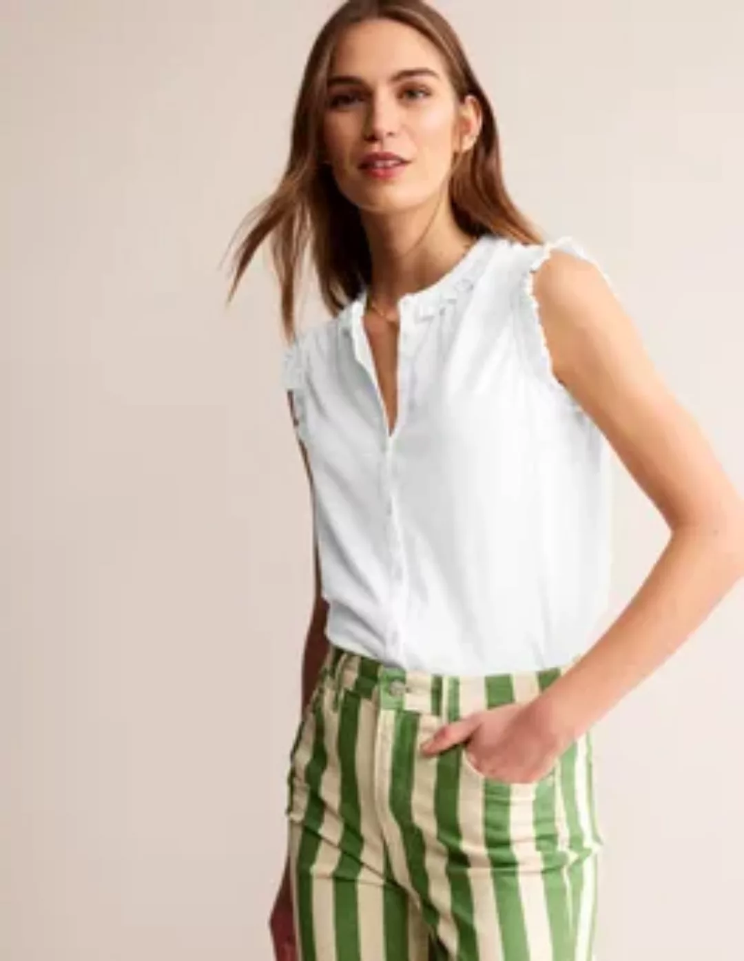 Olive Ärmelloses Hemd Damen Boden, Weiß günstig online kaufen