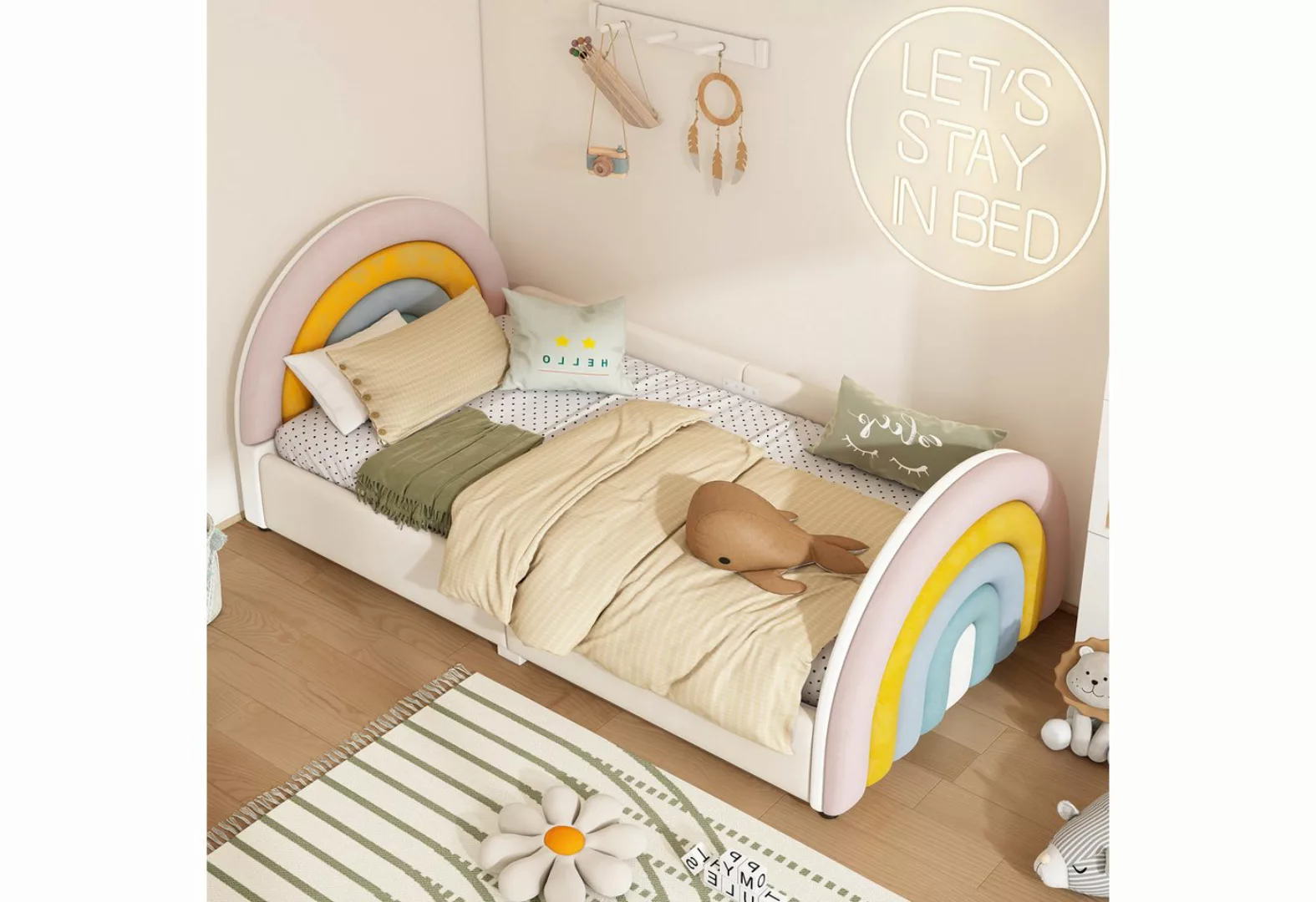 Gotagee Polsterbett Jugendbett 90x200cm Kinderbett Regenbogenform Einzelbet günstig online kaufen