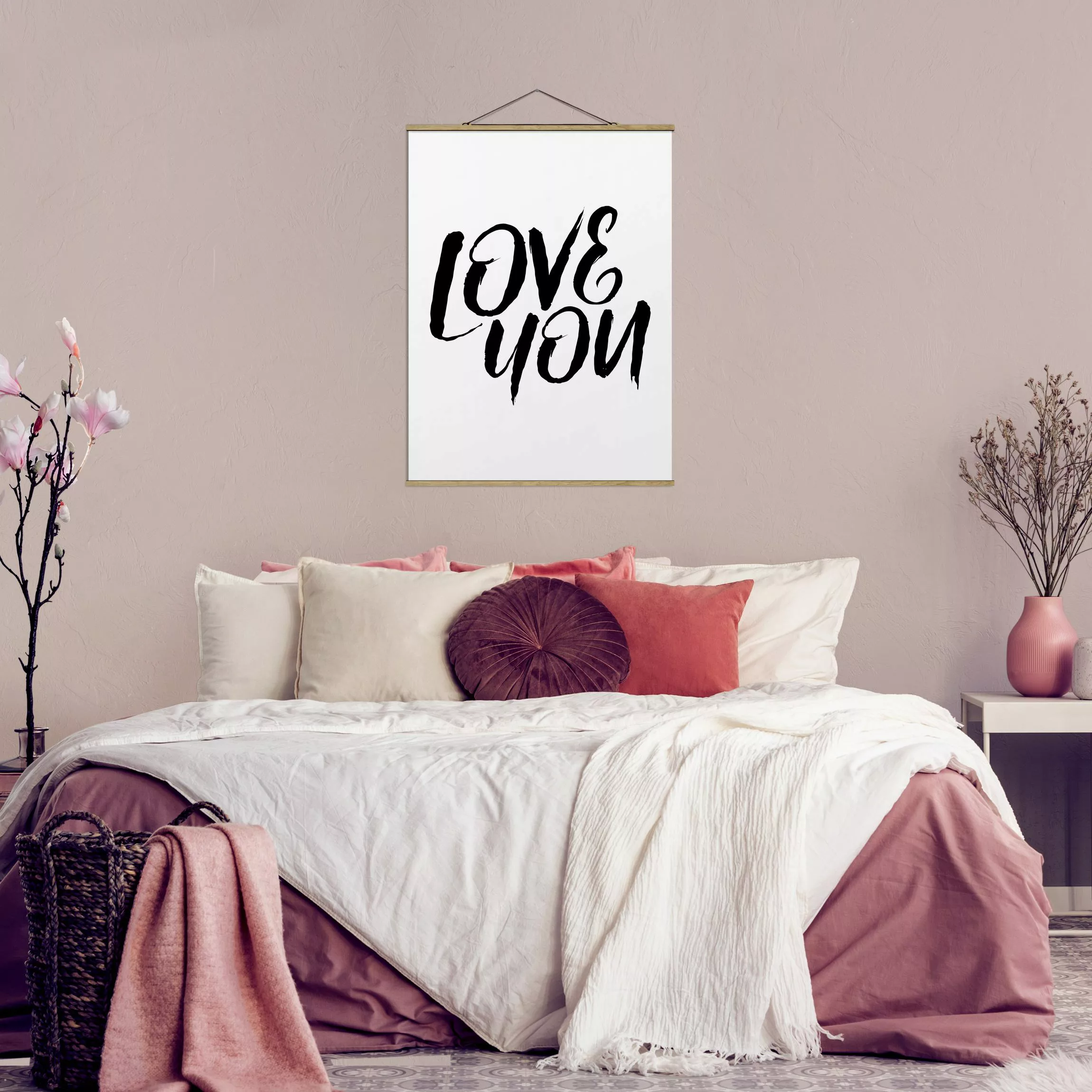 Stoffbild Spruch mit Posterleisten - Hochformat Love You günstig online kaufen