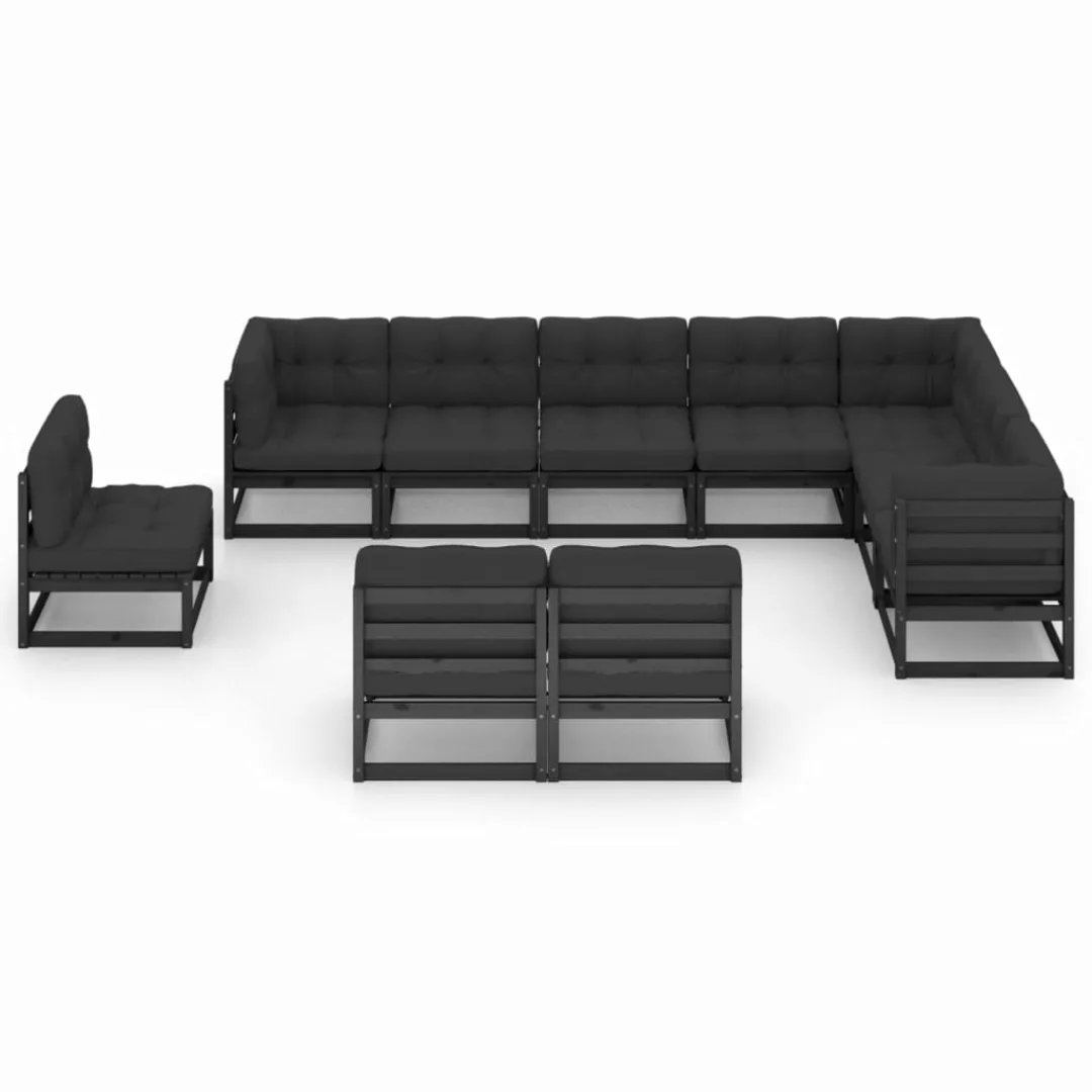 10-tlg. Garten-lounge-set Mit Kissen Schwarz Kiefer Massivholz günstig online kaufen