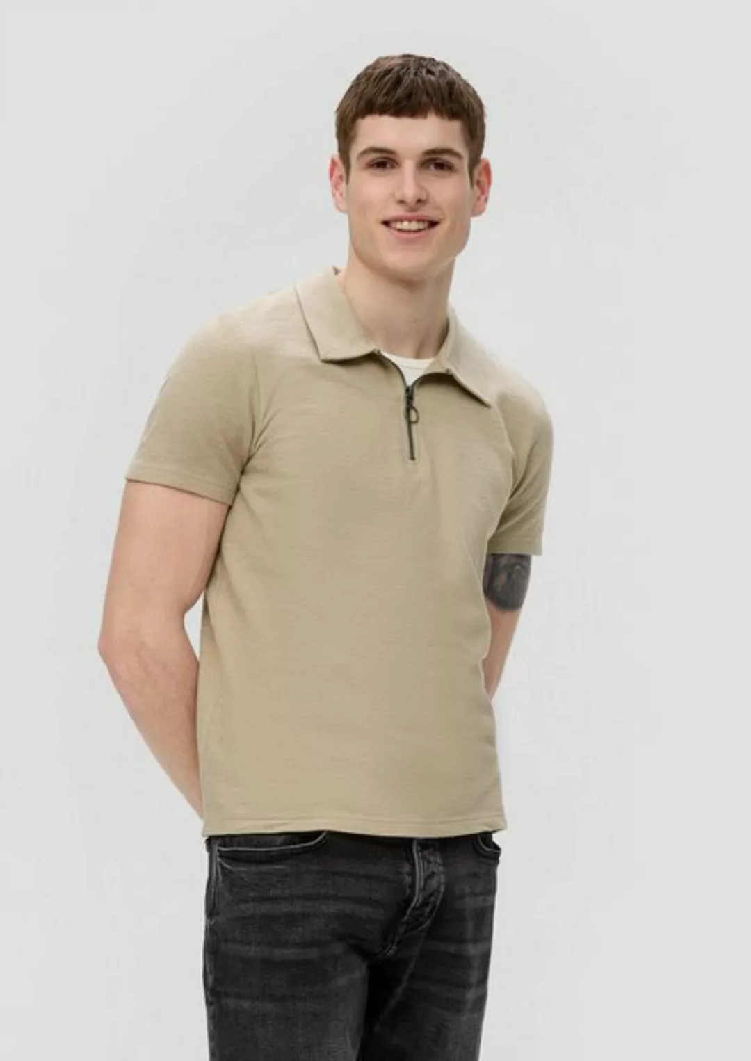 QS Kurzarmshirt Poloshirt mit Reißverschluss Logo günstig online kaufen