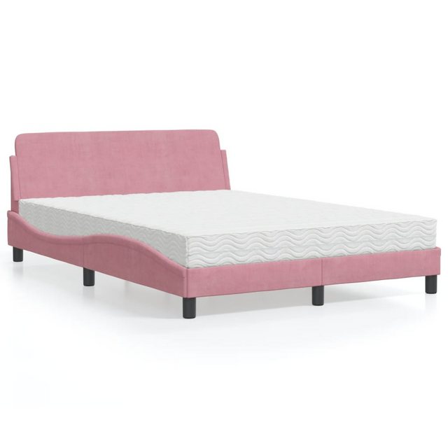 vidaXL Bett, Bett mit Matratze Rosa 140x190 cm Samt günstig online kaufen