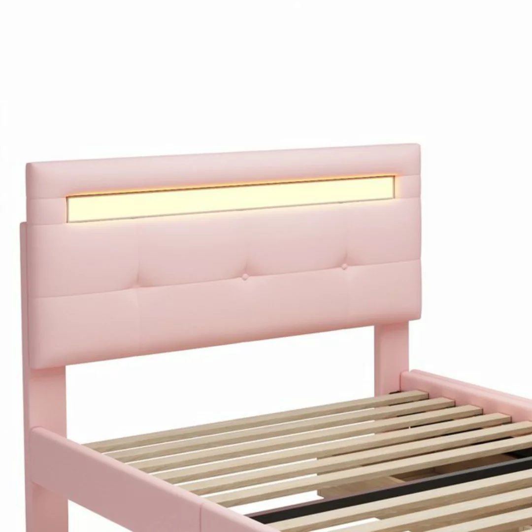 Welikera Kinderbett Polsterbett 90*200cm mit LED-Leuchten,2 Schubladen,Gäst günstig online kaufen