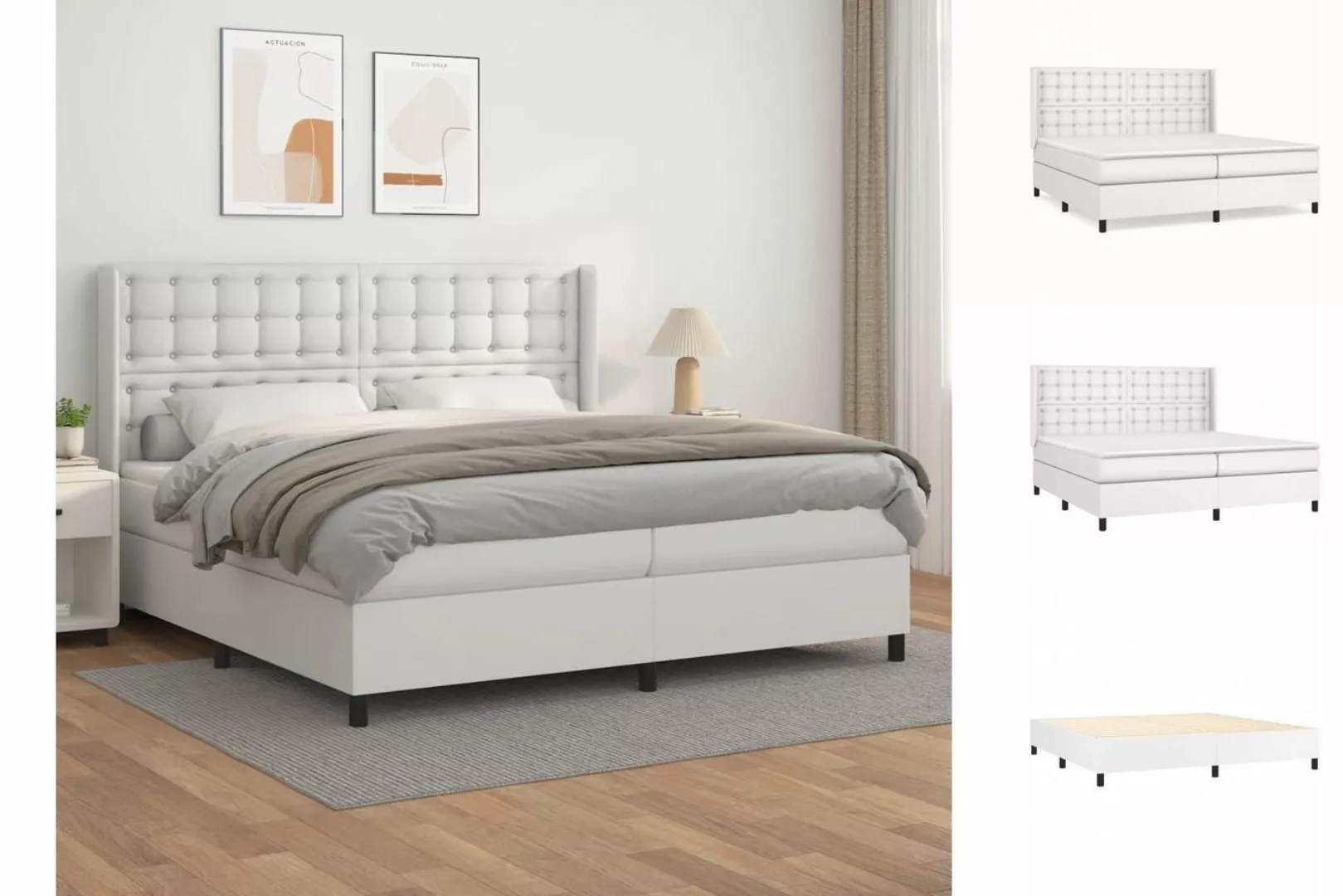 vidaXL Bettgestell Boxspringbett mit Matratze Weiß 200x200 cm Kunstleder Be günstig online kaufen