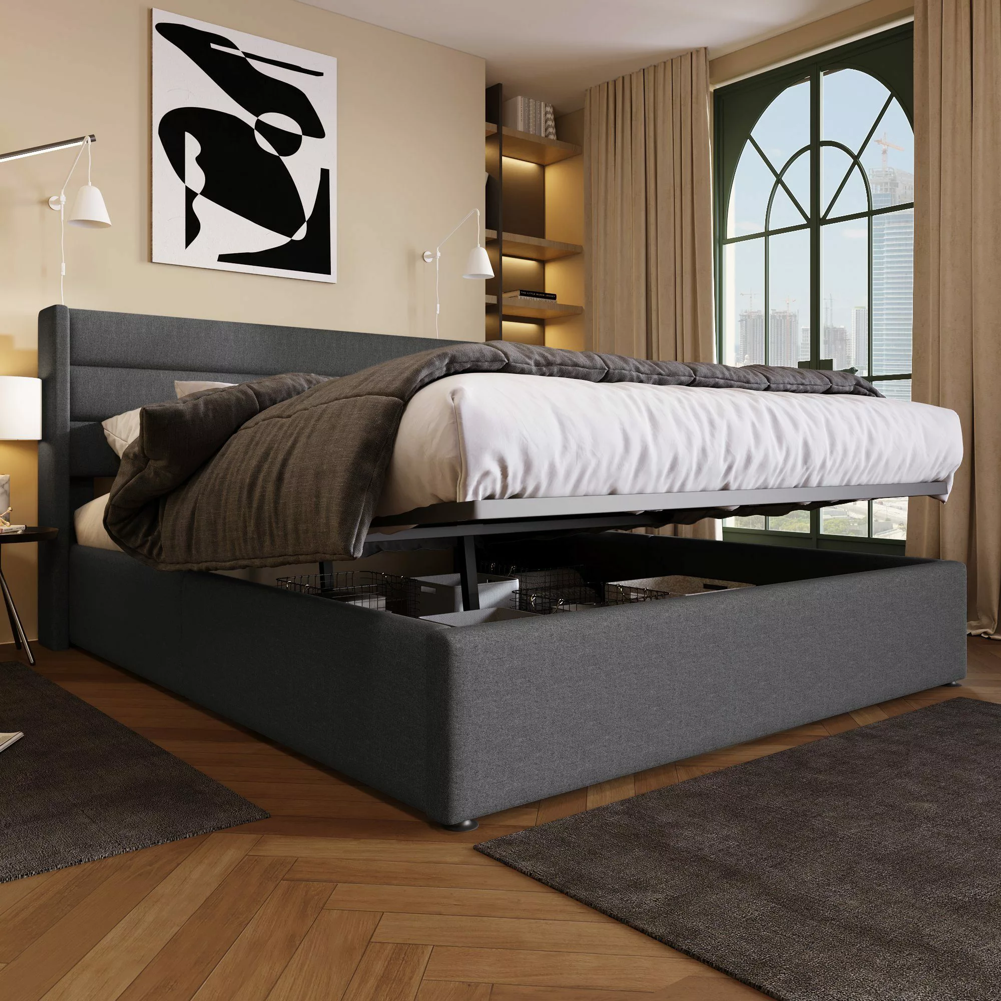 Odikalo Stauraumbett Polster Doppelbett 140/160/180 Lattenrost günstig online kaufen