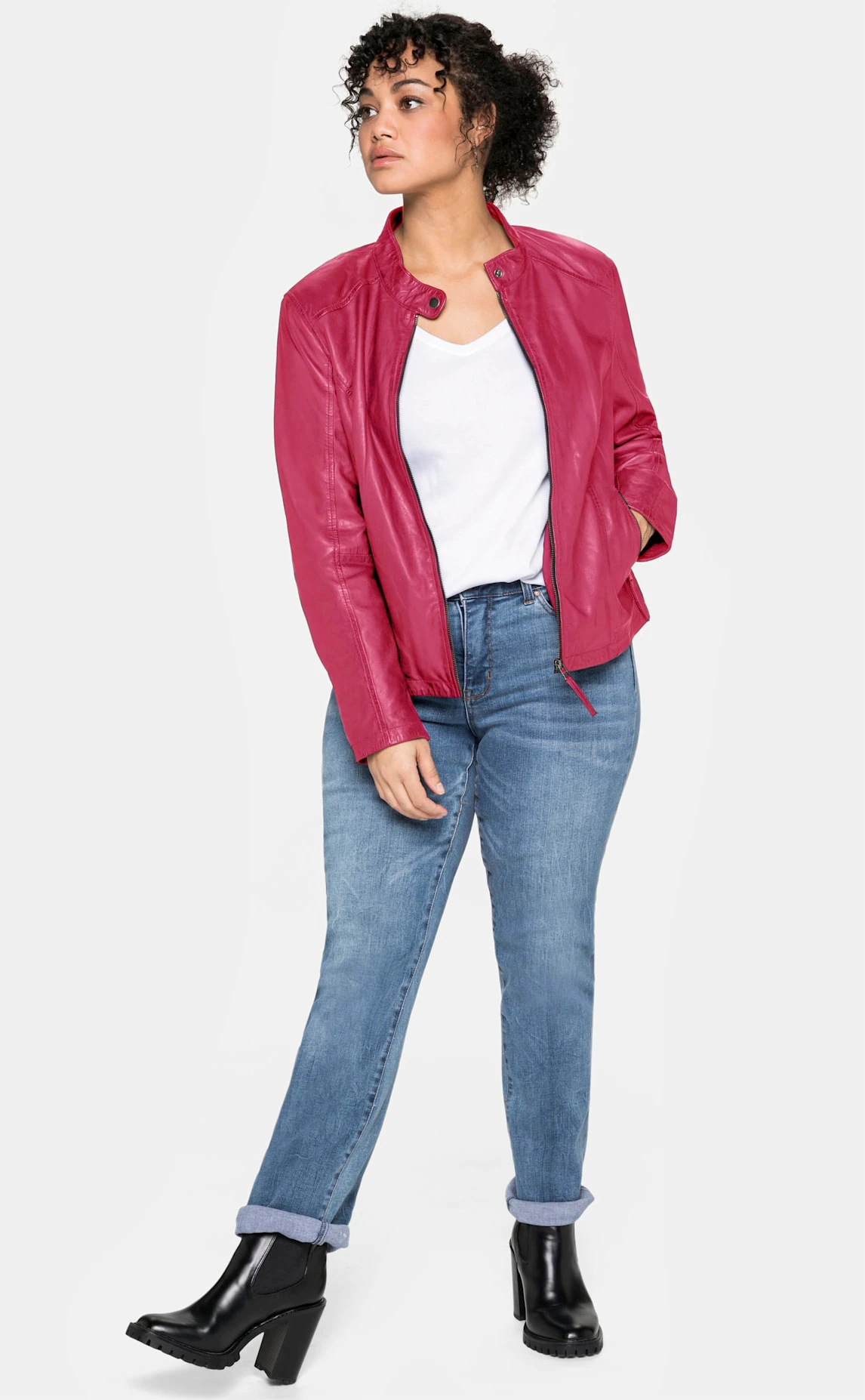 Sheego Lederjacke, ohne Kapuze günstig online kaufen