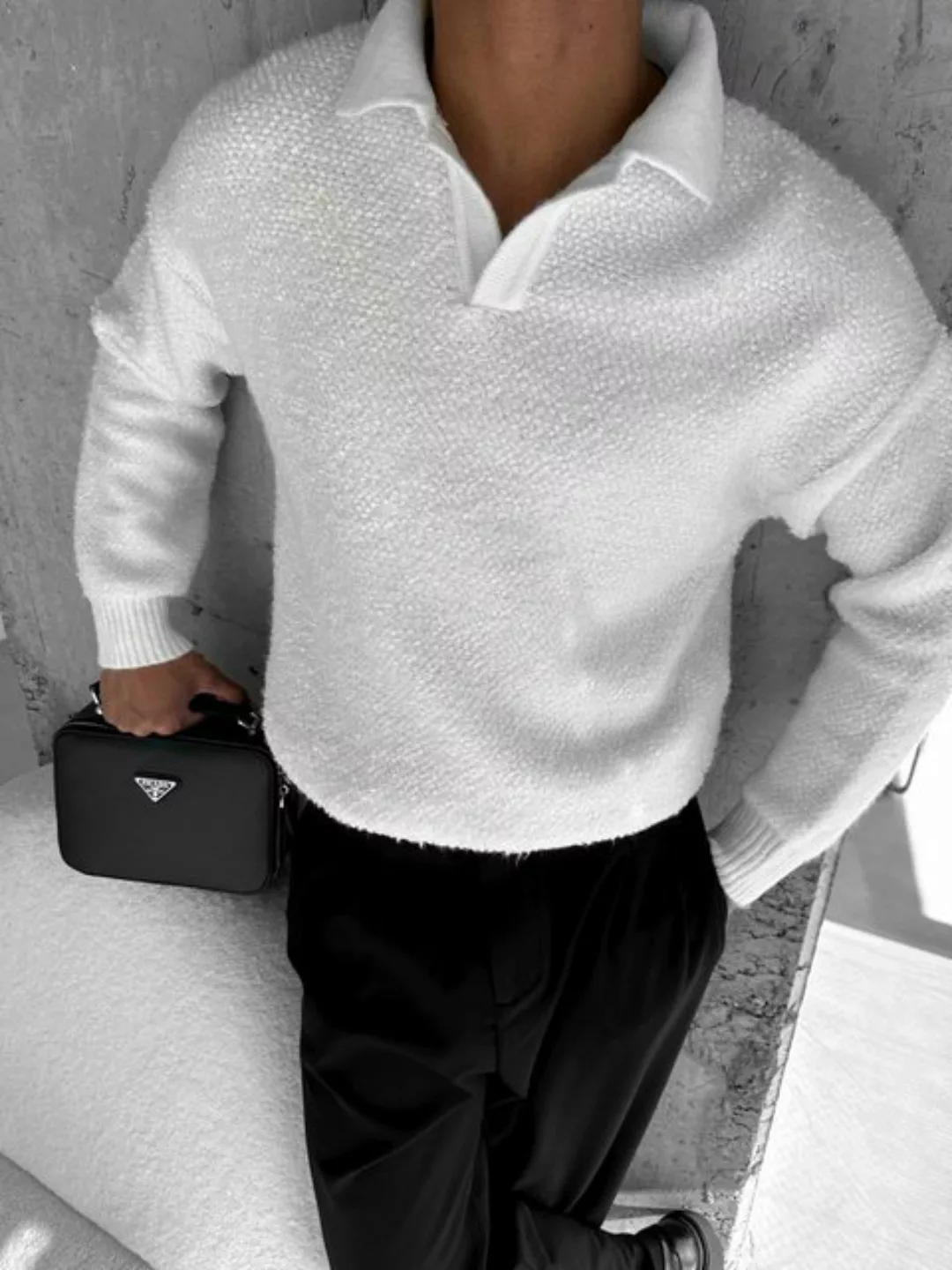 Abluka Sweatshirt OVERSIZE KNIT PLUSH POLO SWEATER günstig online kaufen