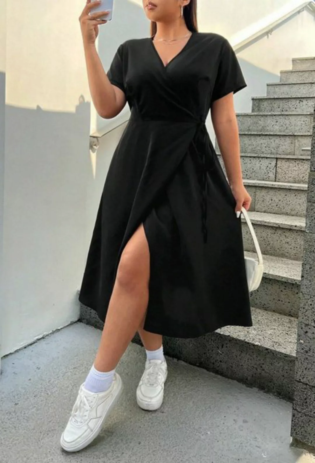 LOVGCCN Strandkleid Slim-Fit-Midirock mit Schlitz und V-Ausschnitt (Pendler günstig online kaufen