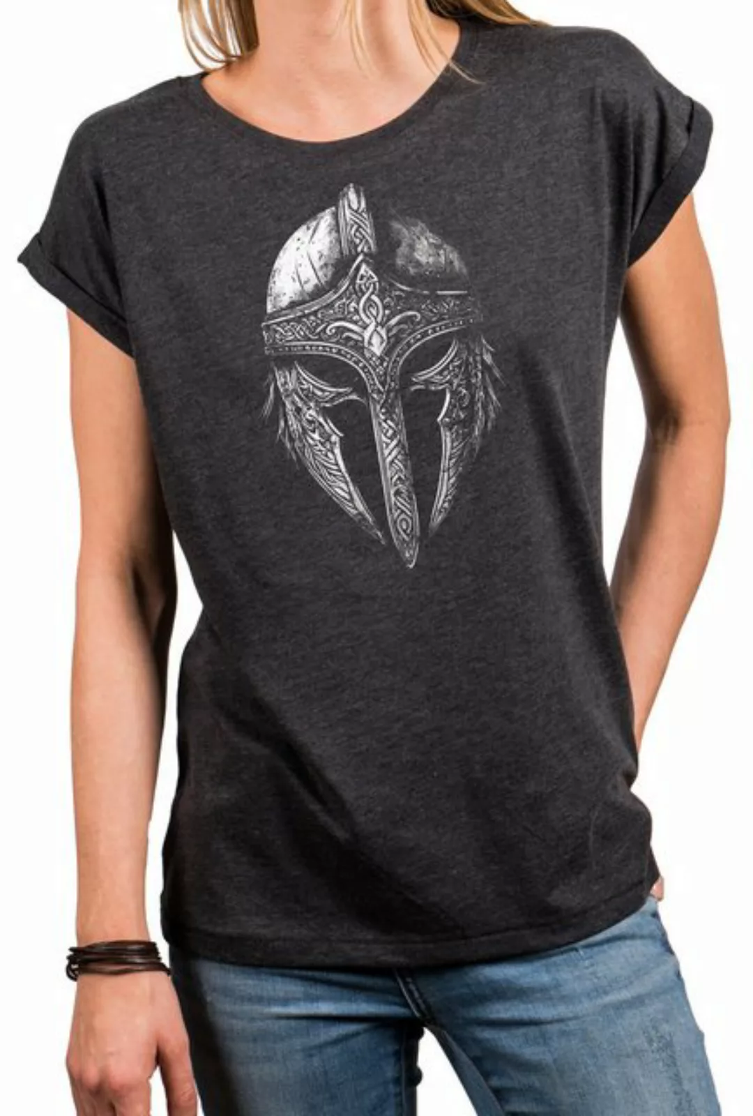 MAKAYA Print-Shirt Wikinger Helm Viking Kurzarm Top für Damen (Schwarz, Bla günstig online kaufen