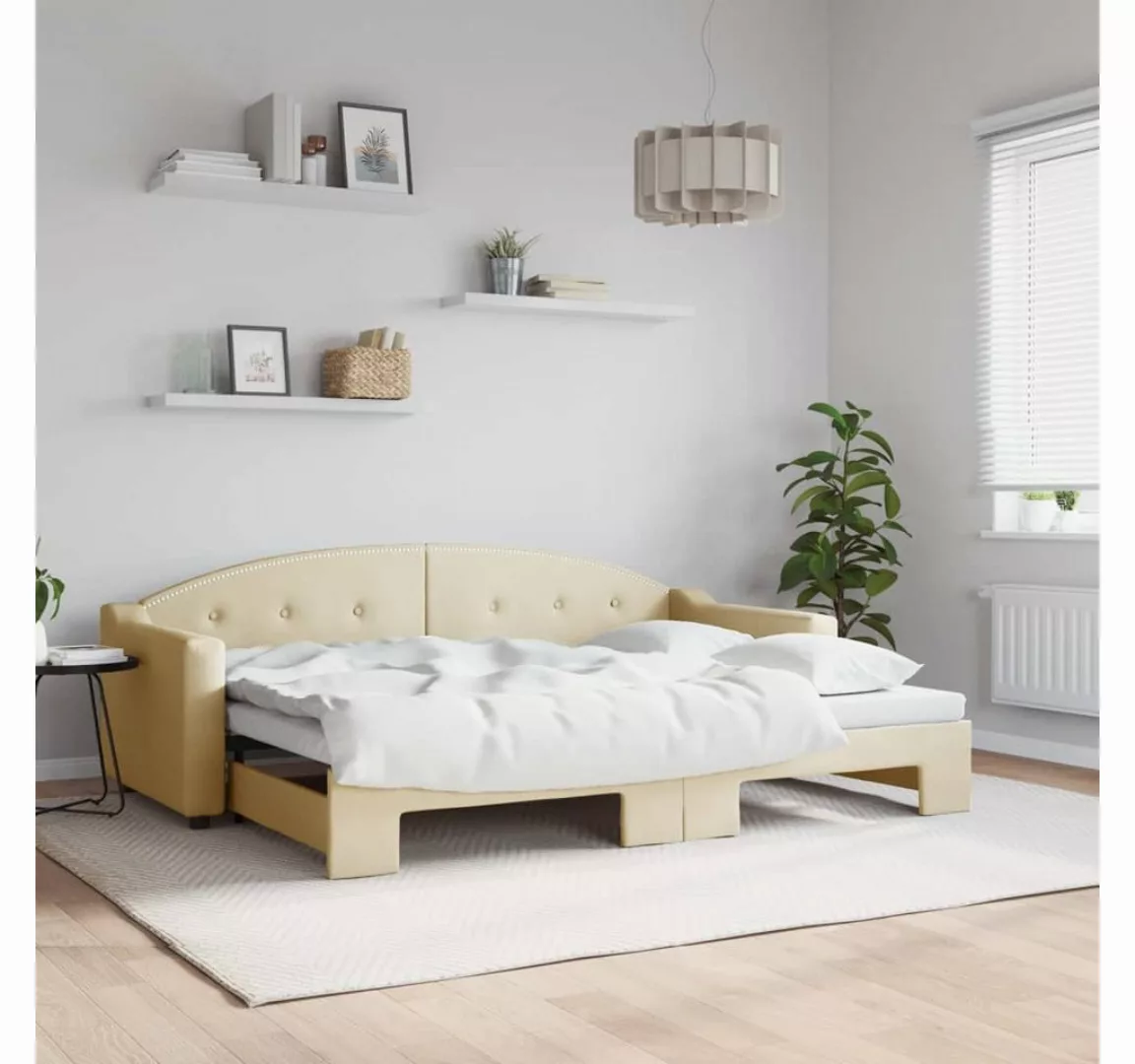 vidaXL Gästebett Gästebett Tagesbett Ausziehbar Creme 80x200 cm Stoff Bett günstig online kaufen