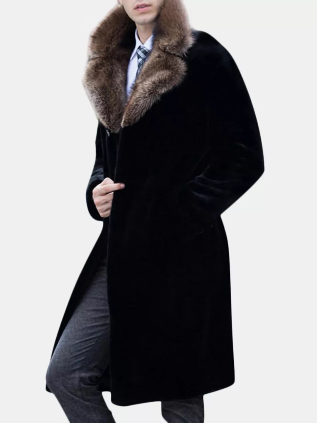 Männer Mitte Lange Fax Pelzkragen Mantel Winter Warm Slim Fit Wolle Jacke T günstig online kaufen