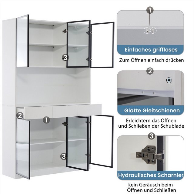 autolock Vitrine 200cm Vitrinenschrank mit LED Lichtern, Glasschrank, Weiß günstig online kaufen