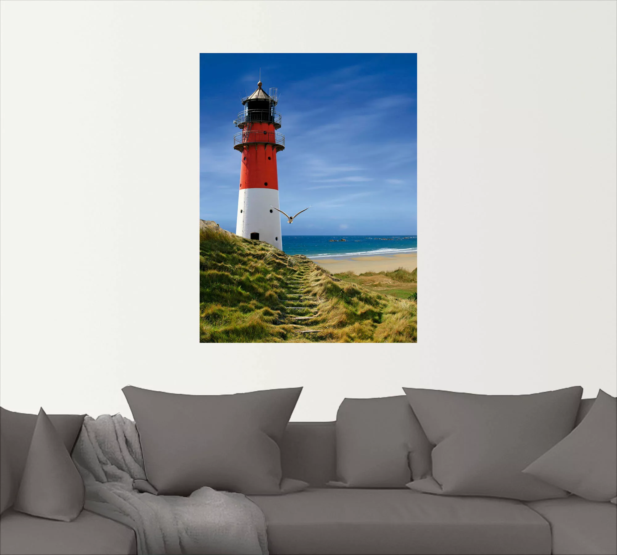 Artland Wandbild "Leuchtturm am Deich", Gebäude, (1 St.) günstig online kaufen