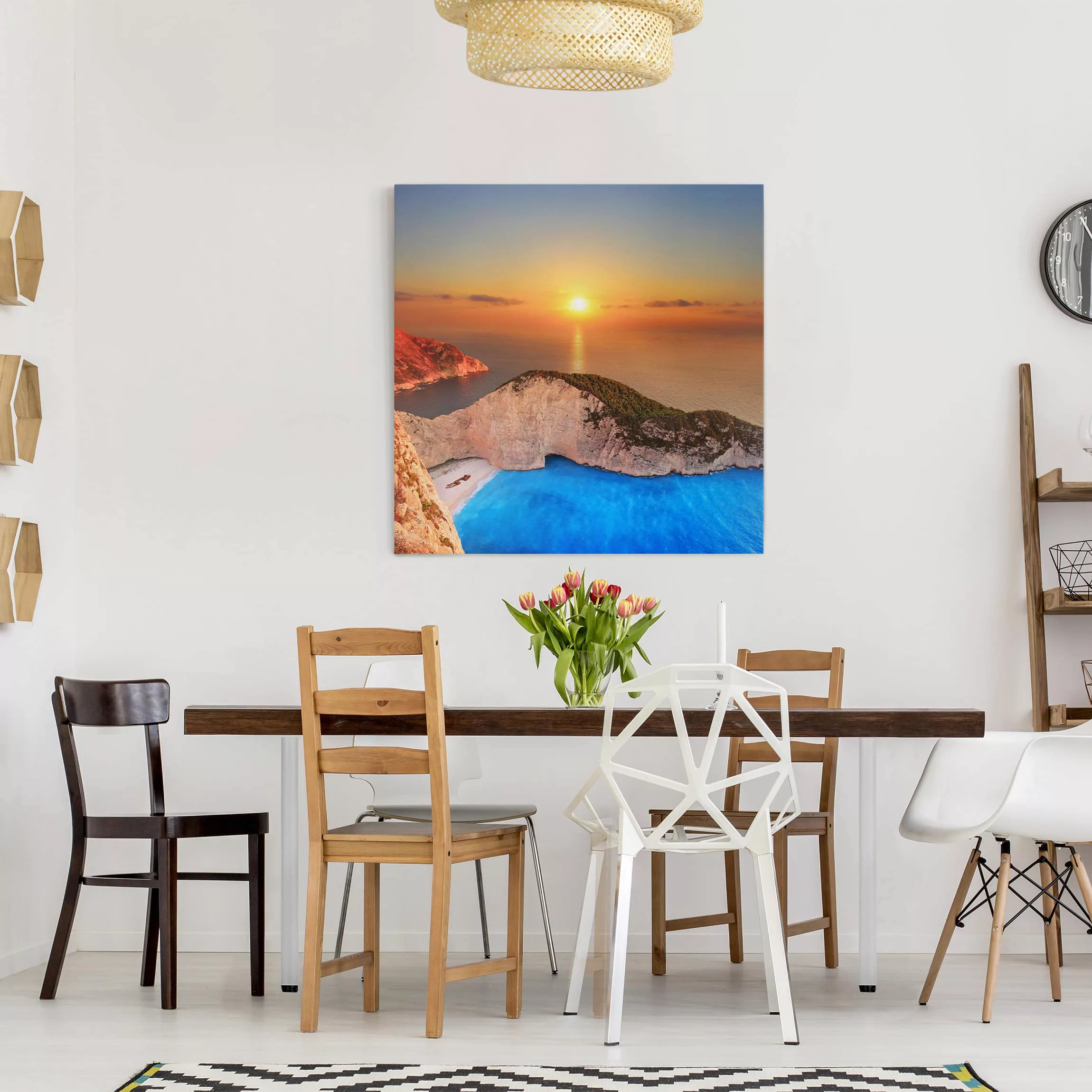 Leinwandbild Strand - Quadrat Sonnenuntergang über Zakynathos günstig online kaufen