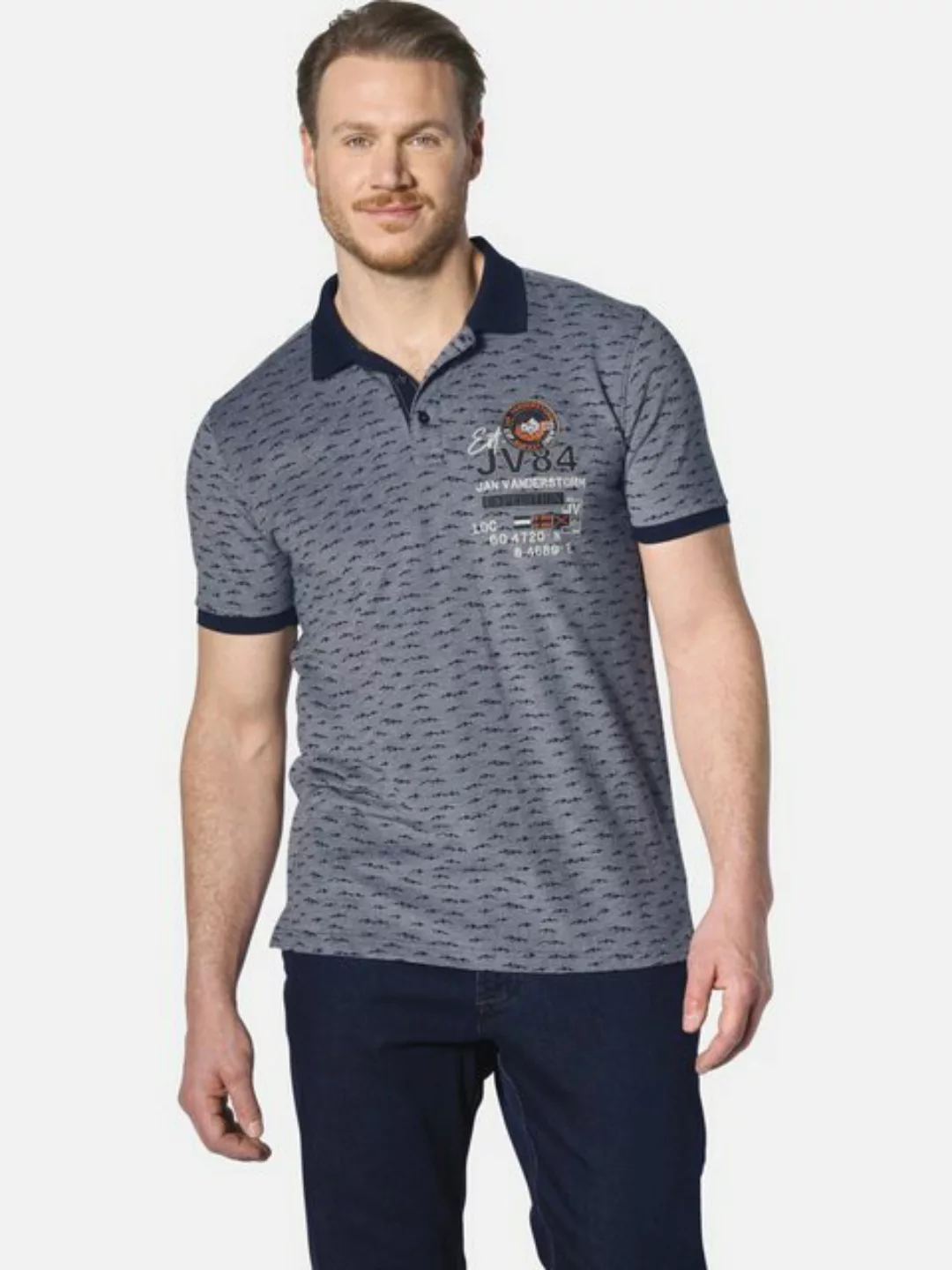 Jan Vanderstorm Poloshirt HALVESEN mit Bergmuster Aufdruck günstig online kaufen