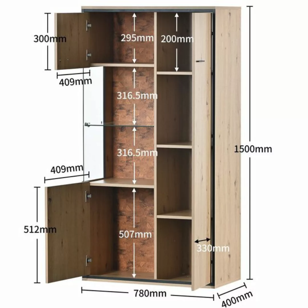 Odikalo Standvitrine Standschrank 15 Farbe LED Glastür Regal Stauraum Glasb günstig online kaufen