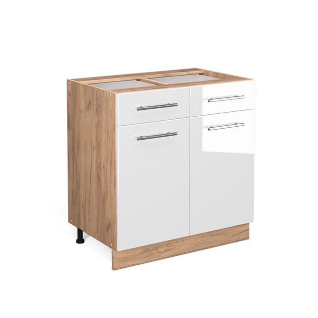 Vicco Unterschrank Fame-Line, Weiß Hochglanz/Goldkraft Eiche, 80 cm, AP Eic günstig online kaufen