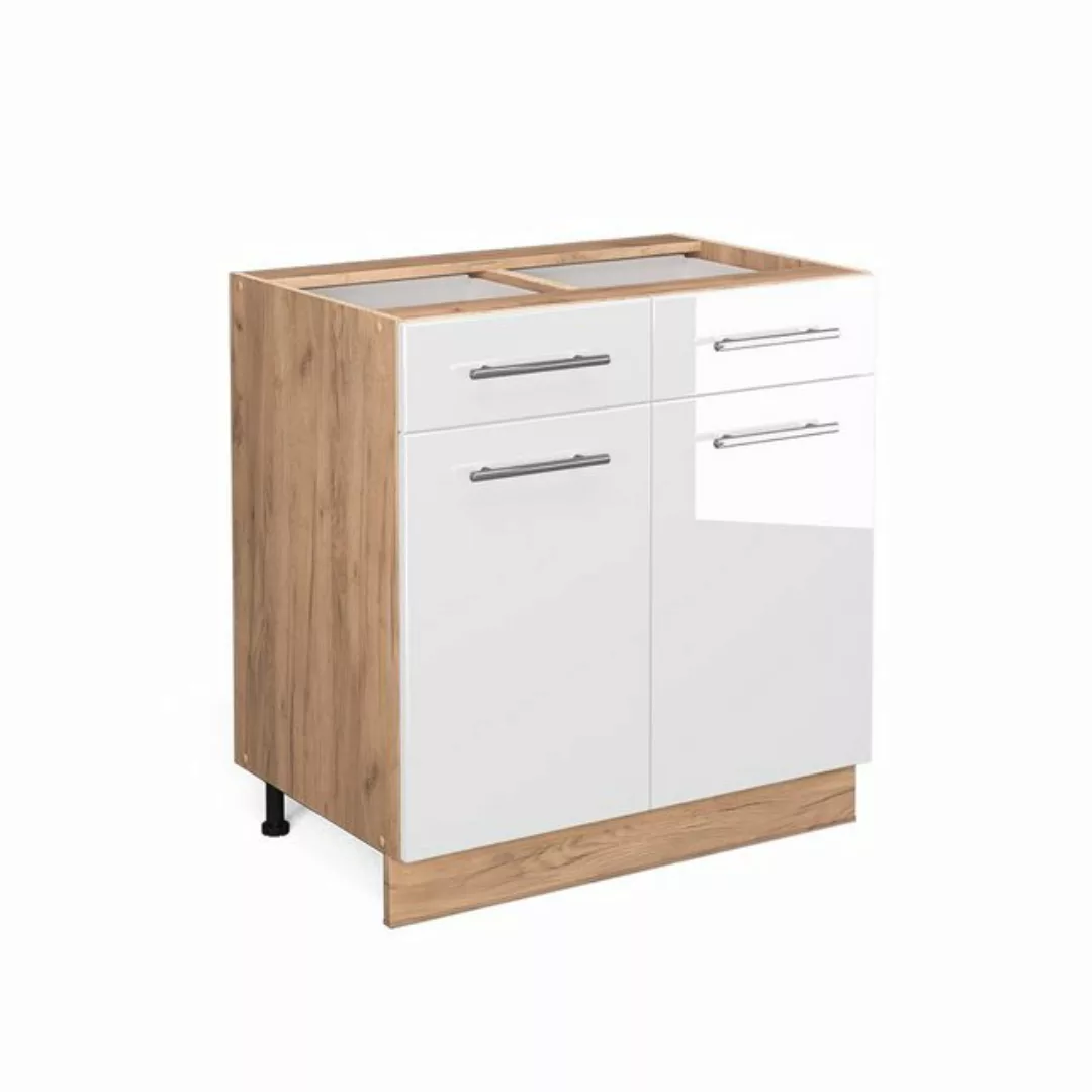 Vicco Unterschrank Fame-Line, Weiß Hochglanz/Goldkraft Eiche, 80 cm ohne Ar günstig online kaufen