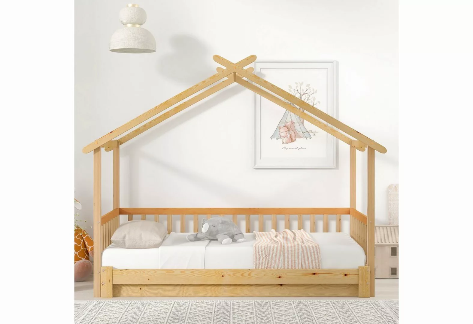 Fangqi Bett 200x90cm erweiterbares Einzel-Doppelbett, reines Massivholzbett günstig online kaufen