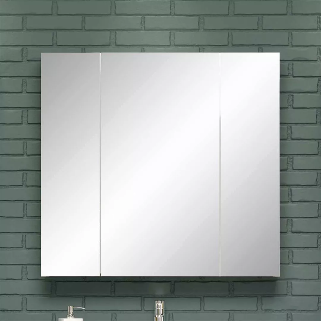 Spiegelschrank Badezimmer in Weiß drei Drehtüren günstig online kaufen