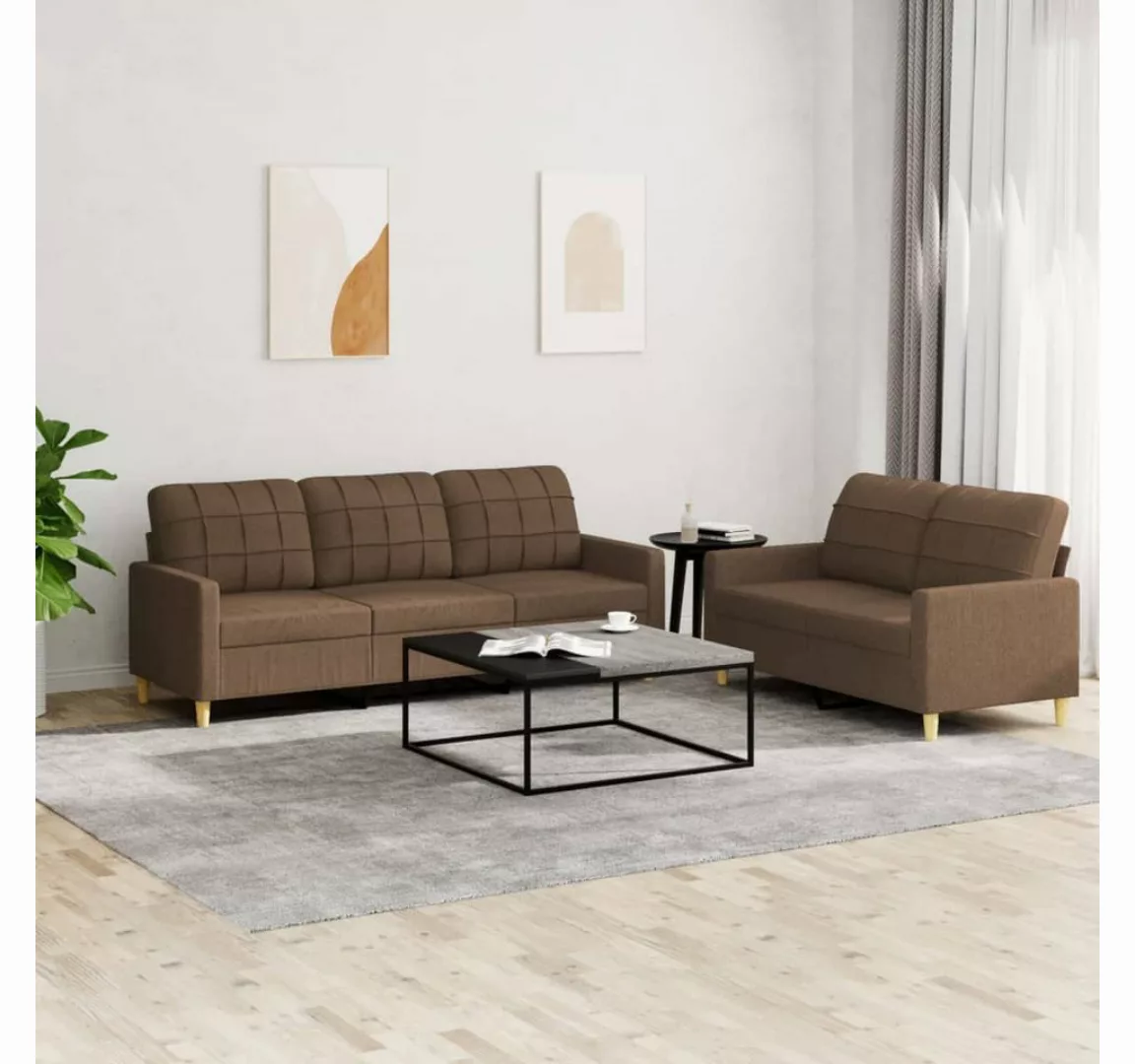 vidaXL Sofa Sofagarnitur mit Kissen Stoff, Standard, Braun günstig online kaufen