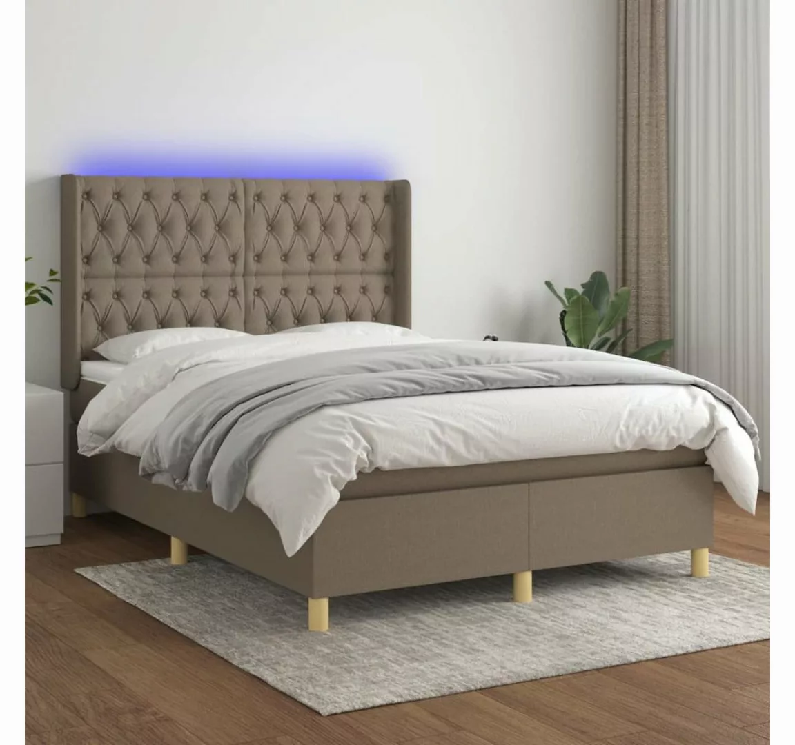 vidaXL Boxspringbett Boxspringbett mit Matratze LED Taupe 140x200 cm Stoff günstig online kaufen