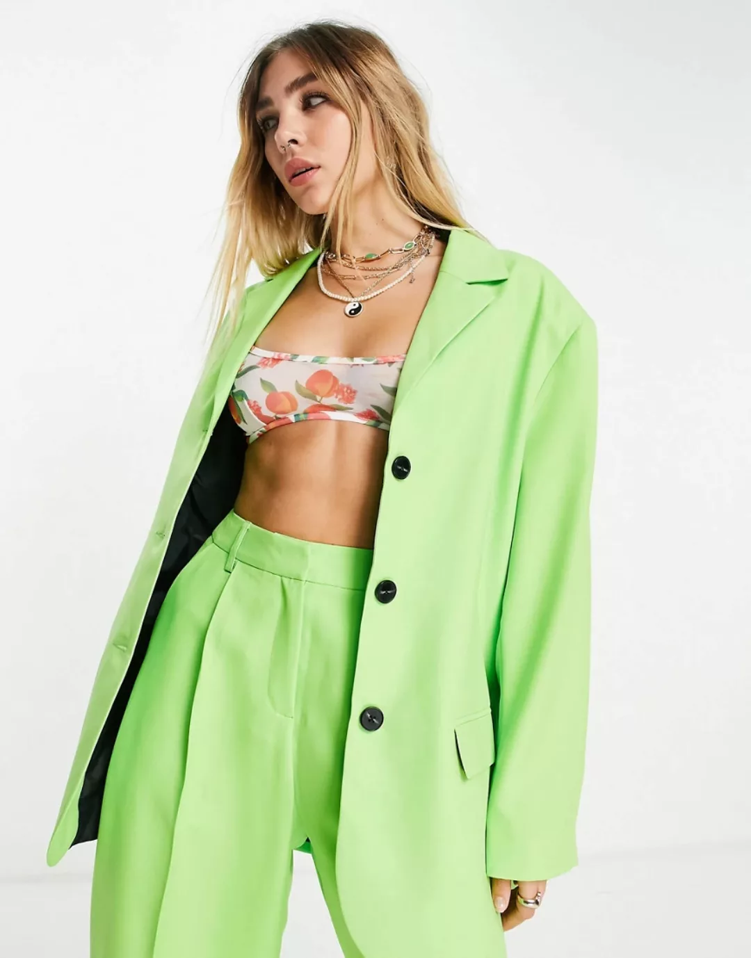 Topshop ‑ Einreihiger Oversize-Blazer in Hellgrün günstig online kaufen