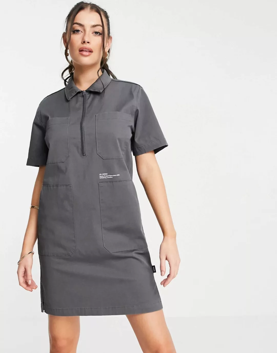 Dr. Denim – Utility-Kleid in Dunkelgrau günstig online kaufen