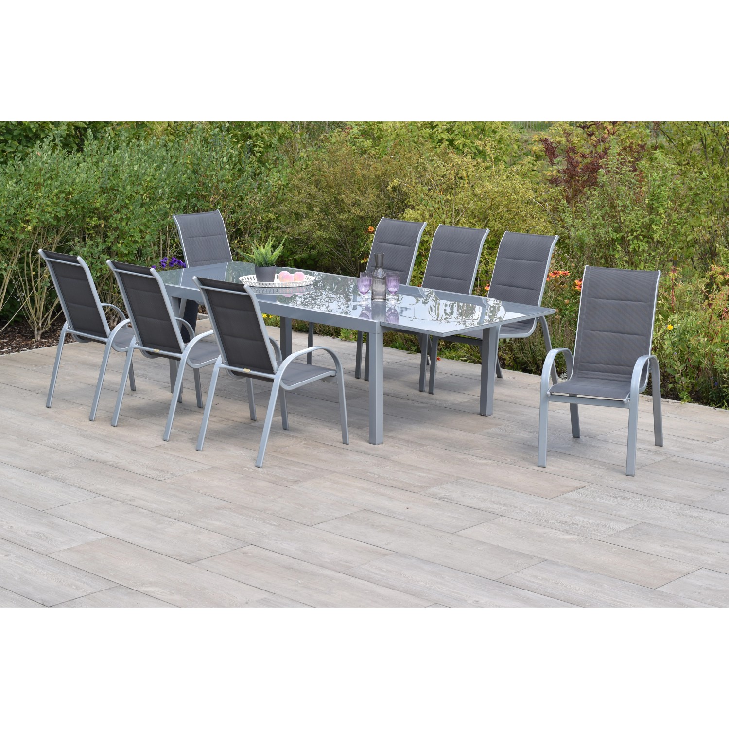 Merxx Amalfi di Lusso Set 9-tlg. 8 Stapelsessel Gartentisch 200 (300)x 100 günstig online kaufen