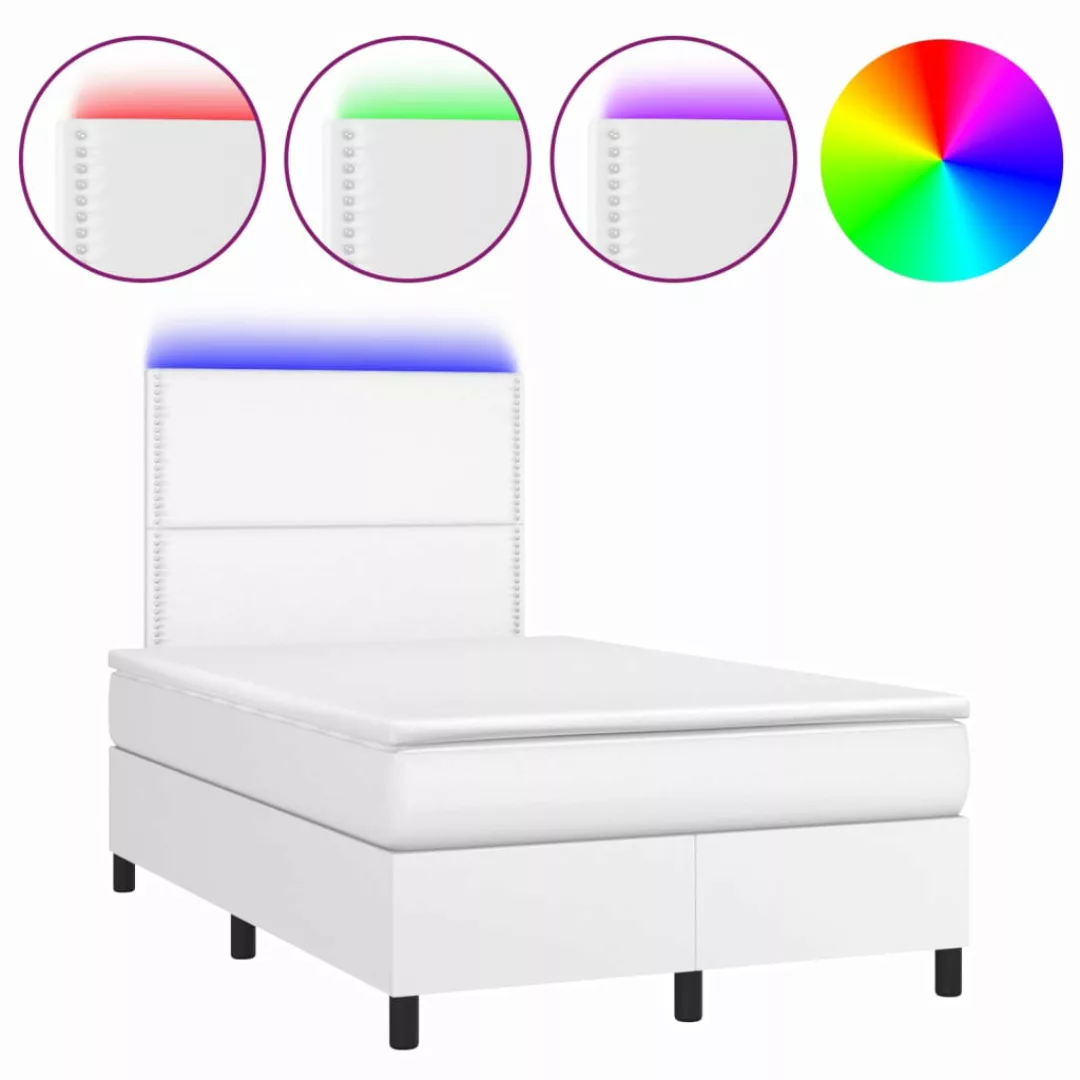 Vidaxl Boxspringbett Mit Matratze & Led Weiß 120x200 Cm Kunstleder günstig online kaufen